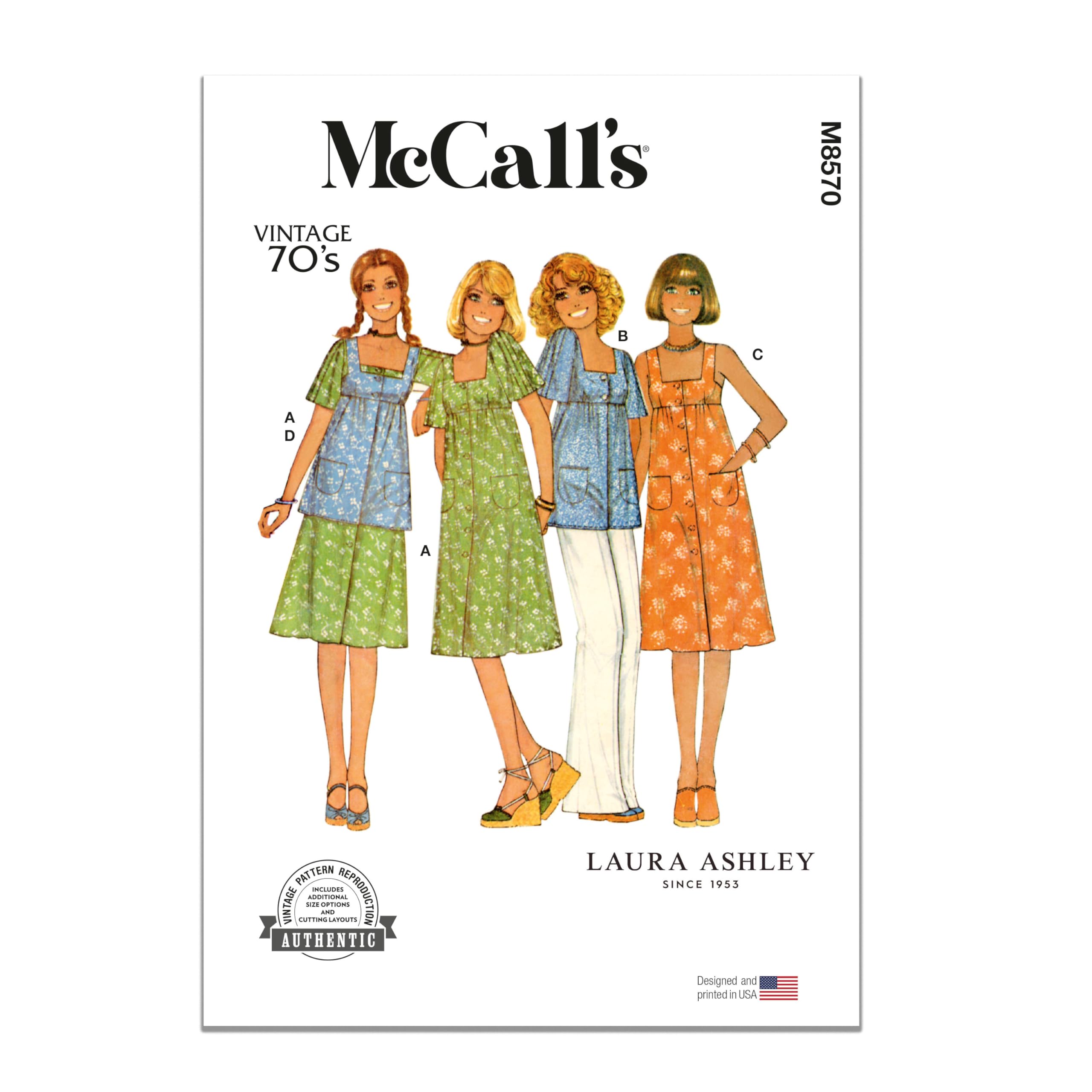 MCCALLS Sewing Pattern M8570H5 Misses' Dress, Jumper and Top by Laura Ashley H5 (6-8-10-12-14)