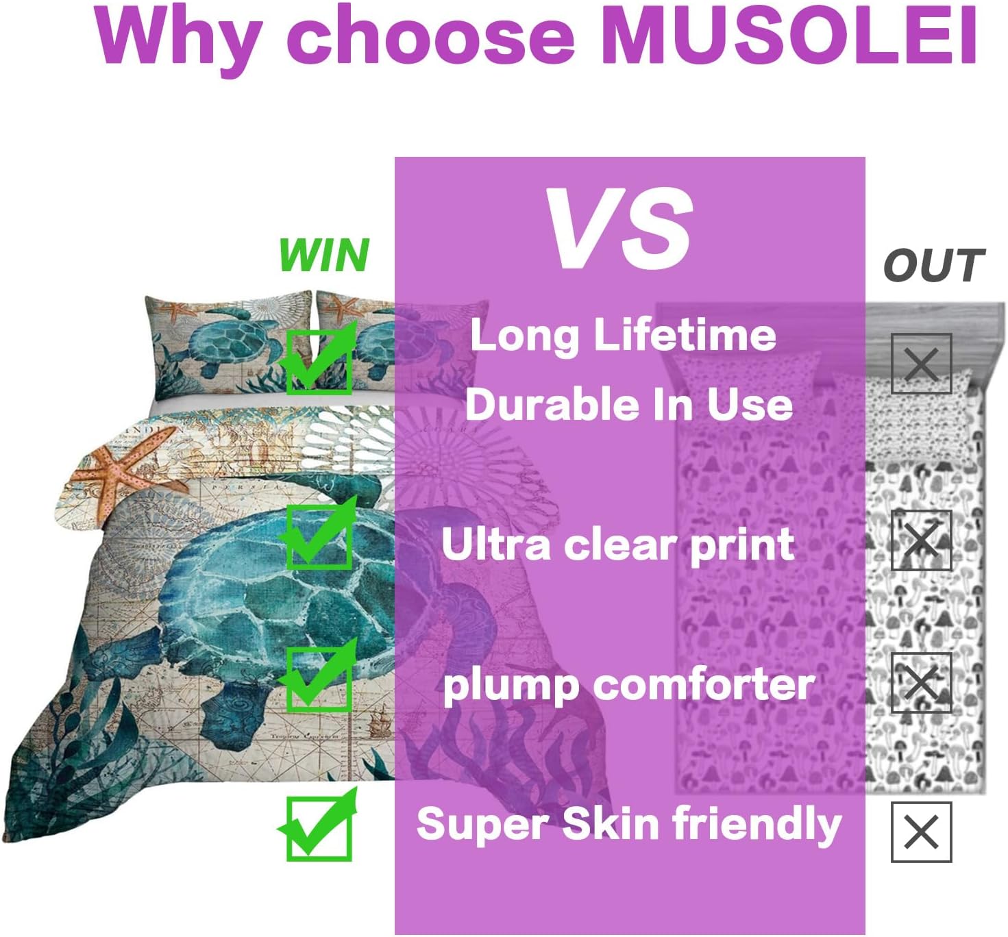 MUSOLEI Ocean Comforter Set Turtle Comforter Set, Sea Turtle Bedding Collections Soft for Teen Boys Turquoise Ocean Themed Mediterranean Style Printed Design Quilt Set Twin Size Comforter Sets（Twin）