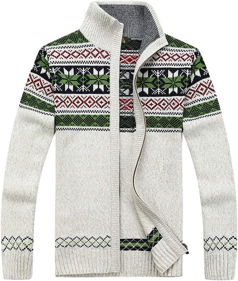 Kedera Men's Cardigan Sweaters Stand Collar Cable Thick Knitted Full Zip Sweater with Pattern