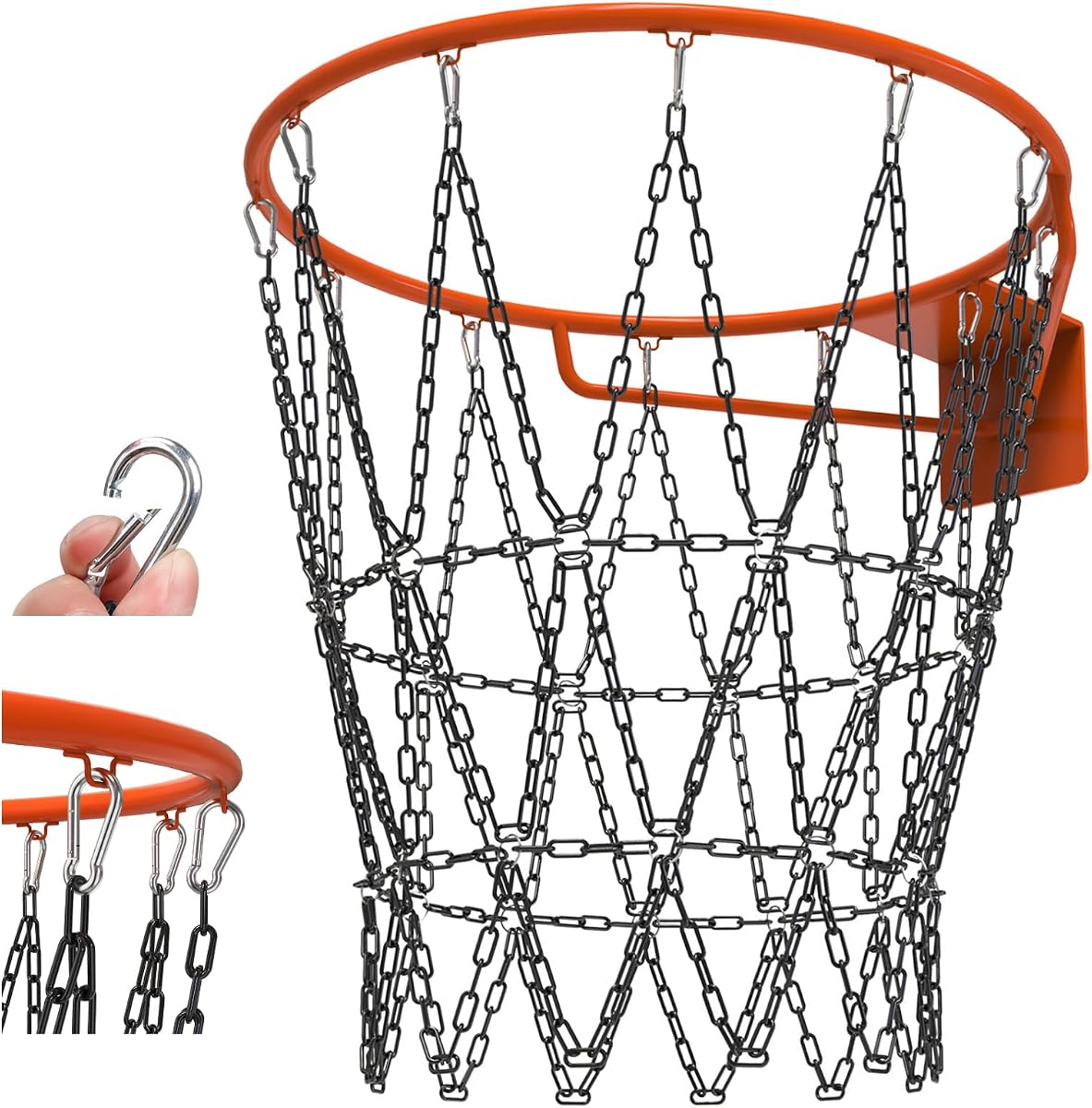KingDolly Chain Basketball Net Heavy Duty, Metal Basketball Net Replacement | Chain Net for Basketball Hoop with 12 Hooks, Tool-Free Setup, Rust-Proof Carbon Steel Basketball Net, Fit for Standard Rim