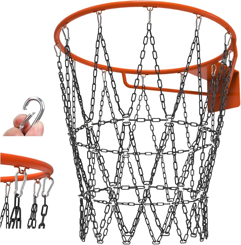 KingDolly Chain Basketball Net Heavy Duty, Metal Basketball Net Replacement | Chain Net for Basketball Hoop with 12 Hooks, Tool-Free Setup, Rust-Proof Carbon Steel Basketball Net, Fit for Standard Rim
