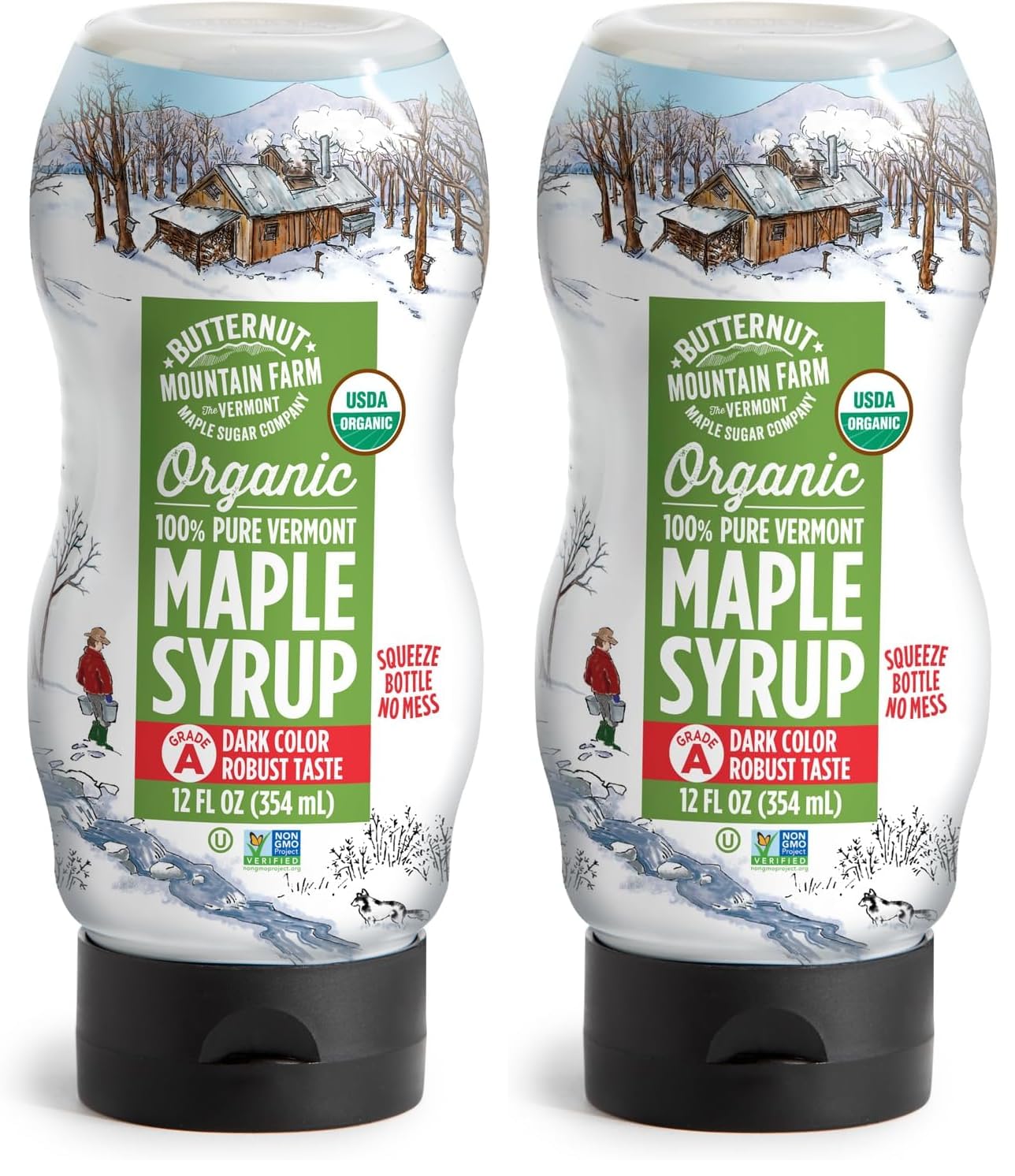 Butternut Mountain Farm 100% Pure Organic Maple Syrup From Vermont, Grade A (Prev. Grade B), Dark Color, Robust Taste, All Natural, Easy Squeeze, 12 Fl Oz (Pack of 2)