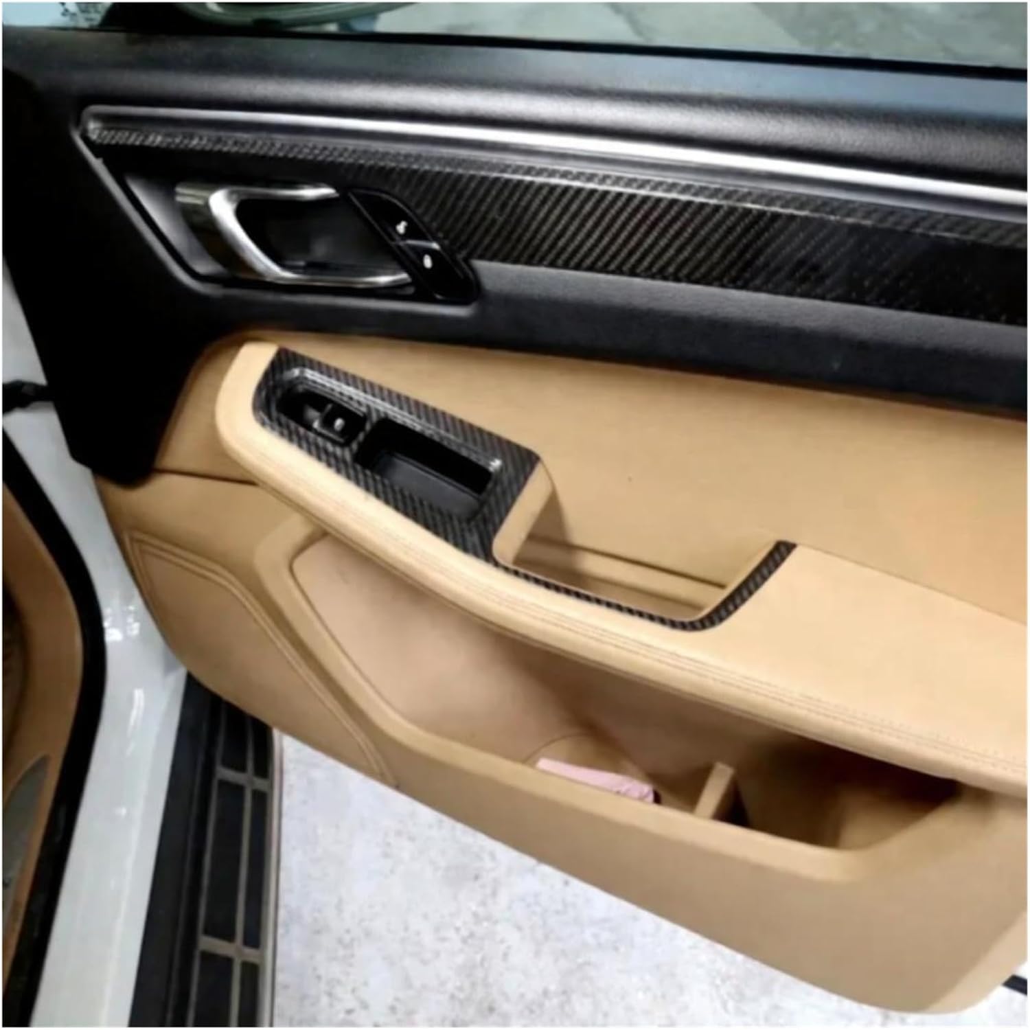 Compatible for Porsche Macan 2014-2023 Real Carbon Fiber Car Glass Lift Switch Panel Frame Cover Trim Interior Car Accessories(Black)