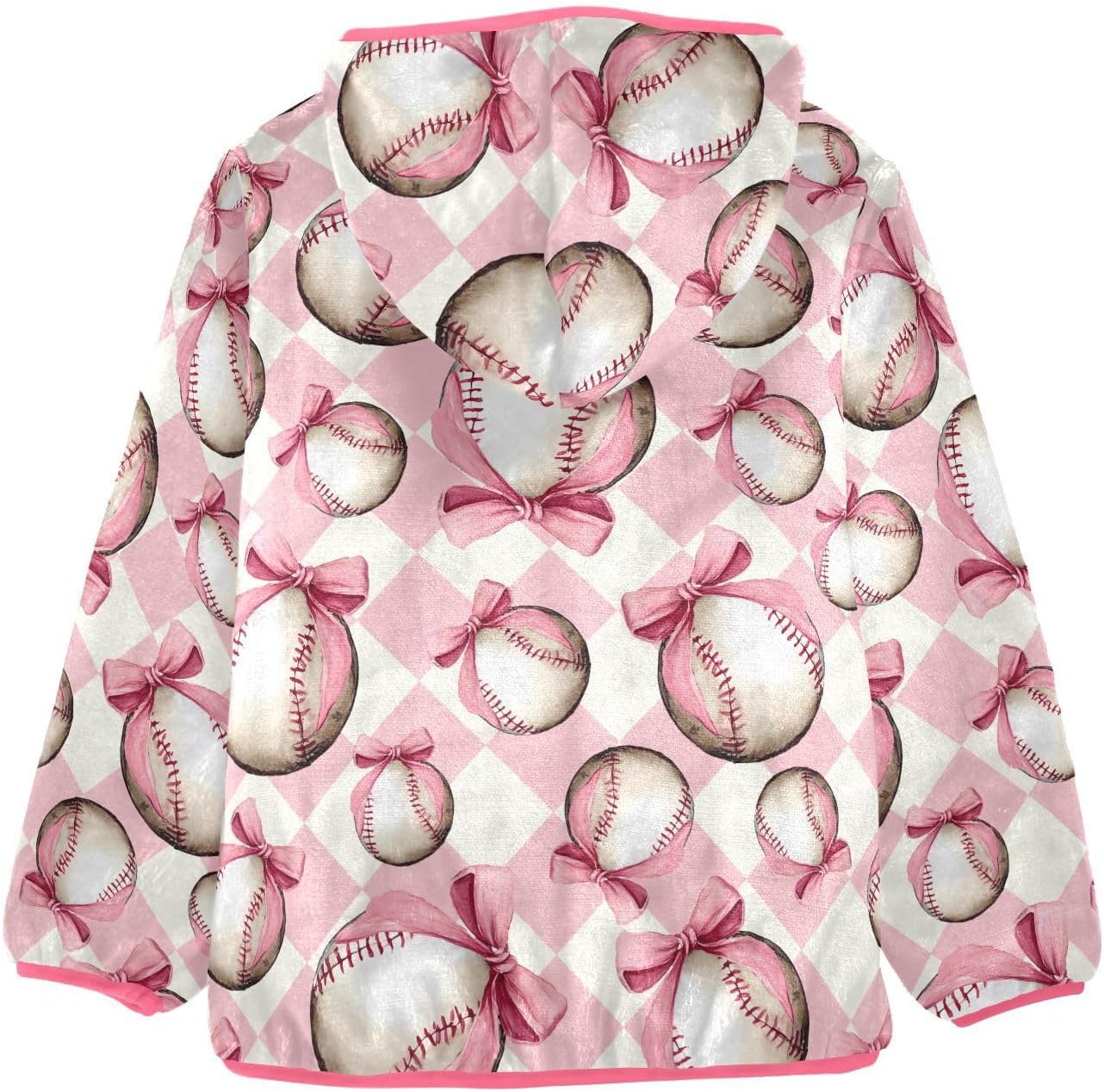 Girls Hoodie Outfit Bow Baseball Pink Checkboard Pattern Zipper Sweatshirt Coat Fleece Jacket for Kids 3-10T
