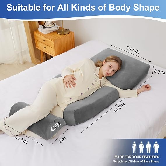 Pregnancy Pillows for Sleeping, 44.5 Inch Pregnancy Massage Pillow Full Body Pillow with Leg Pillow & Removable Cover - Support for Back, Legs, Belly, HIPS for Pregnant Women (Dark Grey)