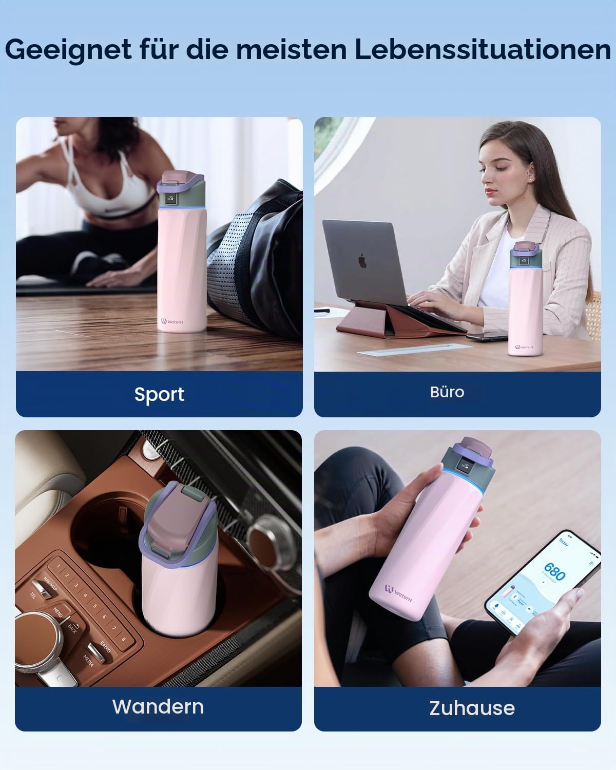 WATERH Boost Smart-Wasserflasche mit Erinnerung, Wasser zu trinken, 710 ml, BPA-freie Edelstahl-Vakuum-isolierte Wasserflasche