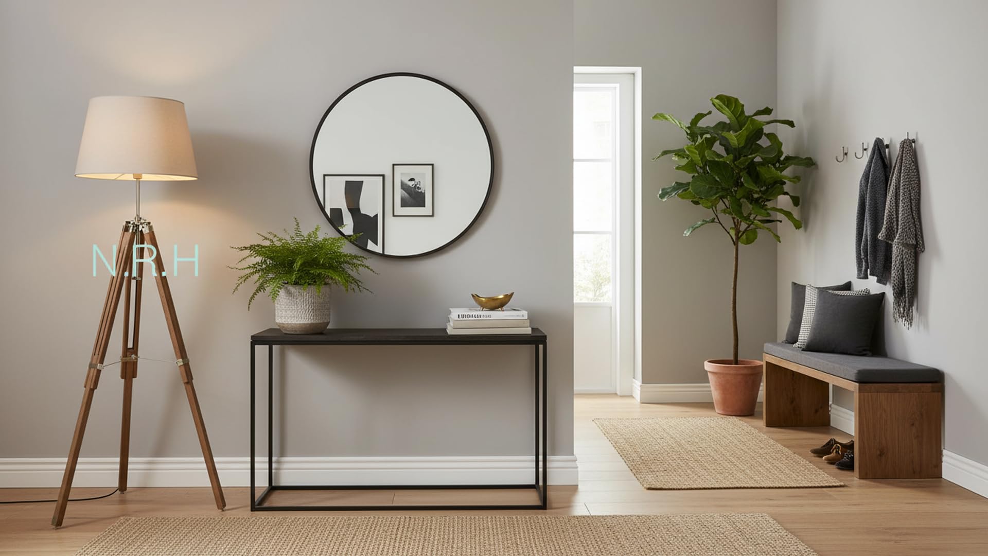 Lámpara de pie de madera con acabado natural, altura ajustable, trípode para decoración del hogar (sin sombra)