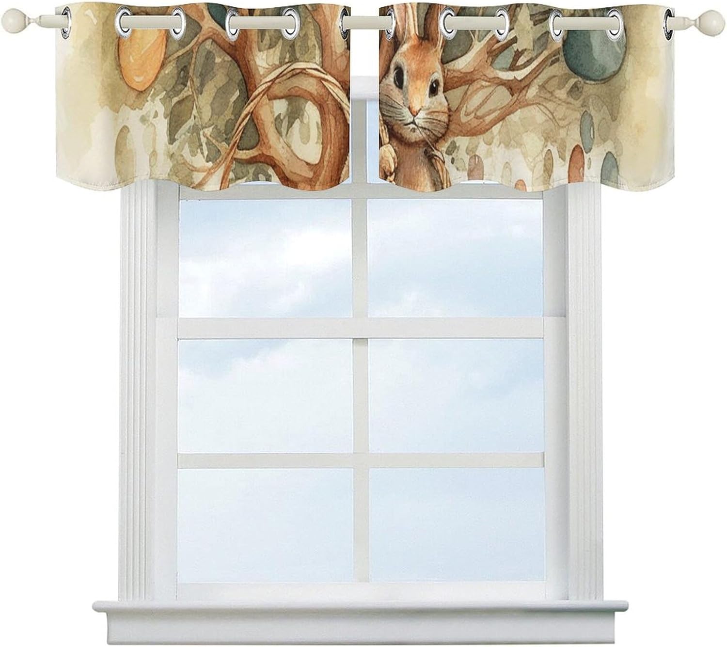 Rabbit on The Tree Valances for Window 2 Panels. Light Filtering Curtains Farmhouse Short Small Valance.Modern Curtains for Windows Living Room Kitchen Over Sink.