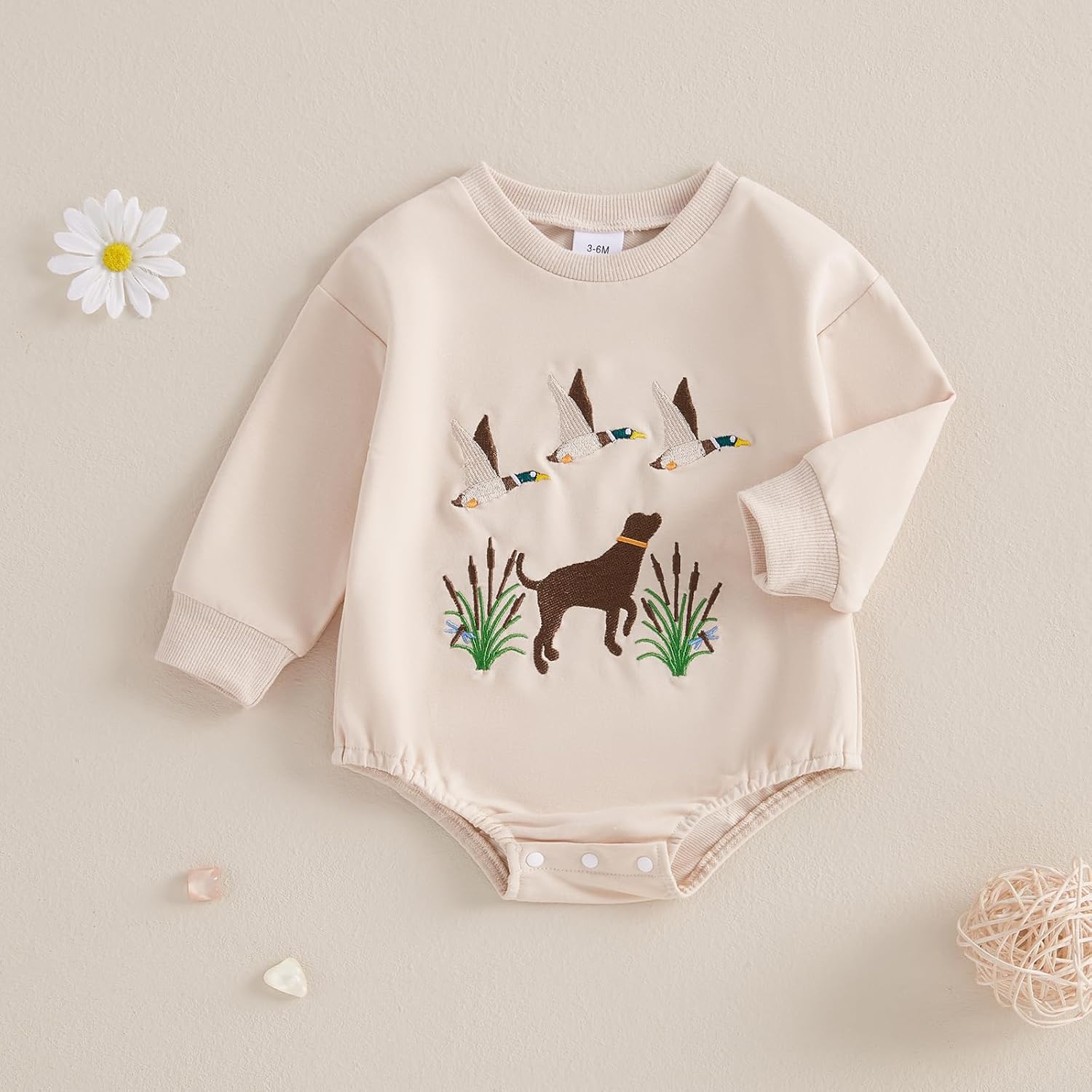 Baby Boy Hunting Outfit Duck Embroidery Baby Romper Long Sleeve Crew Neck Bodysuit Newborn Infant Fall Clothes - Image 3