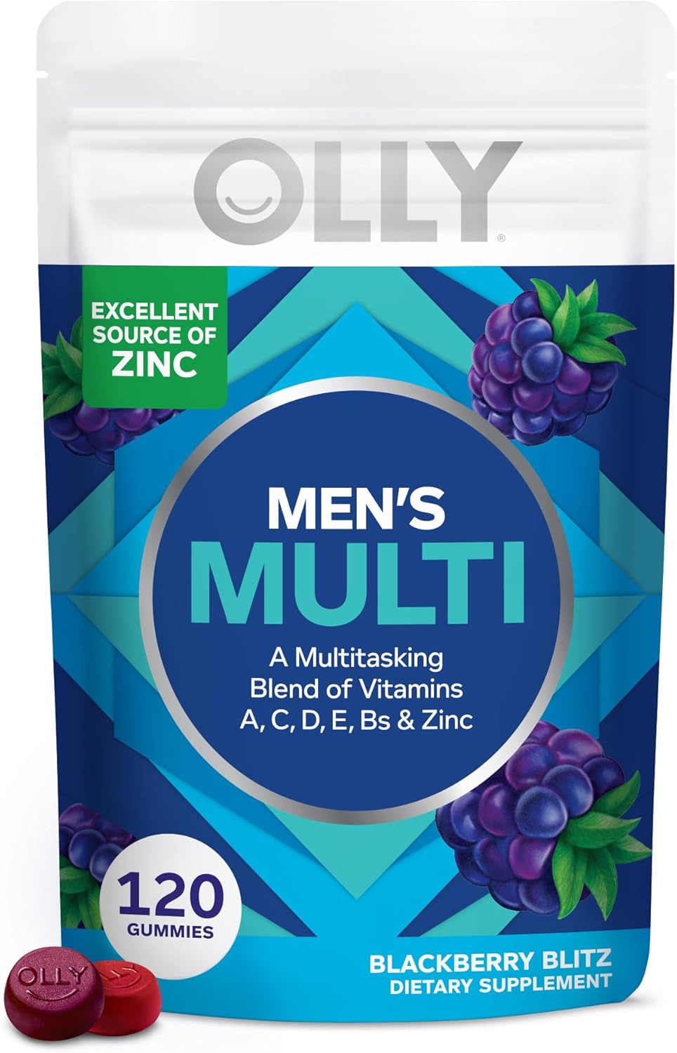 OLLY Men’s Multivitamin Gummy, Immune Support, Vitamins A, C, D, E, B, Lycopene, Zinc, BlackBerry, 60 Day Supply – 120 Count