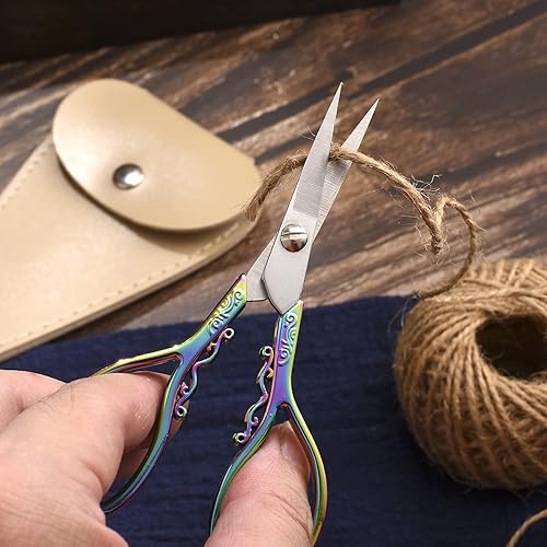Miniatura 6 de Tijeras de bordado de precisión pequeña, punta afilada de 4.3 pulgadas, tijeras de detalle vintage con funda para manualidades, costura, punto de