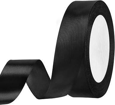 Showin Black Ribbon, Double Face 1 Inch x Continuous 25 Yards Black Satin Ribbon for Gift Wrapping, Wedding Decoration and Floral Bouquets
