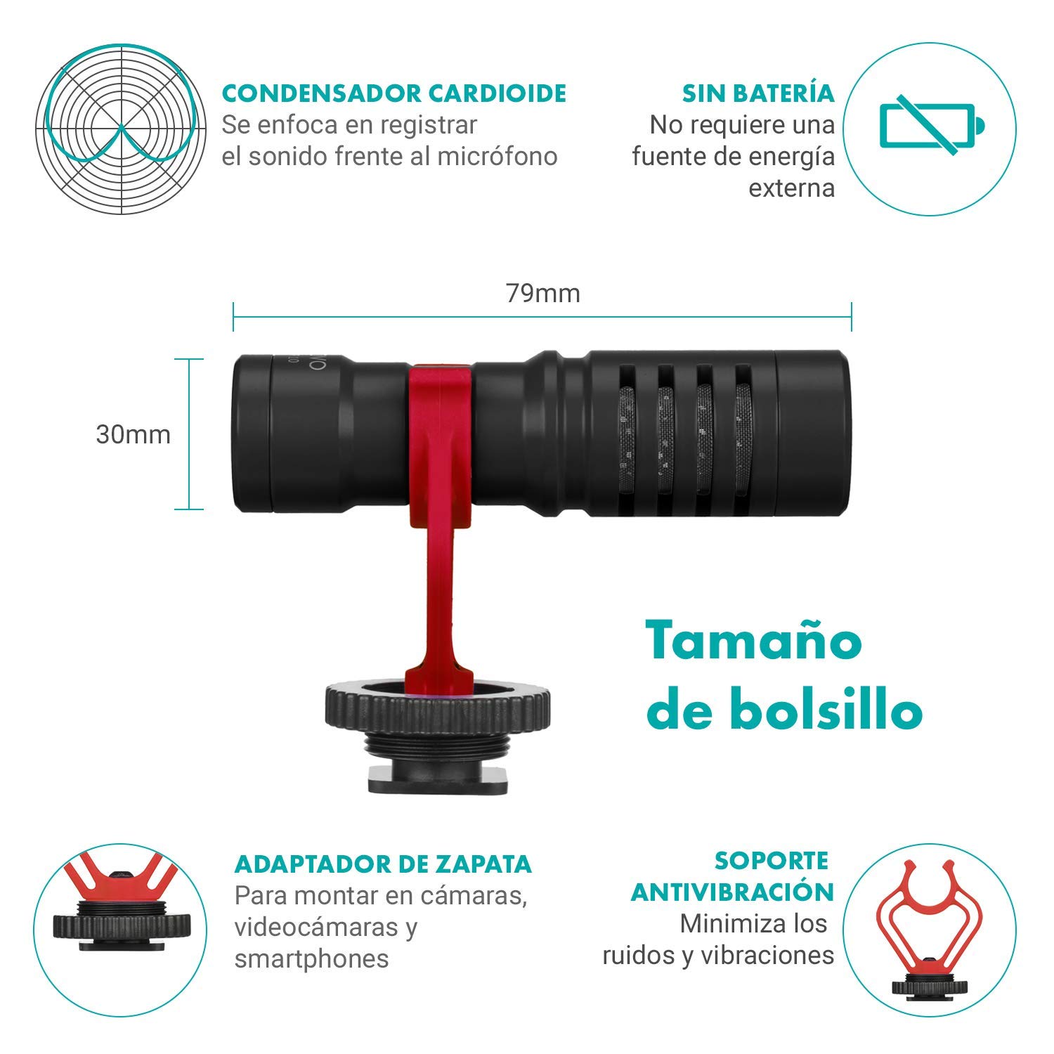 Movo Micrófono de vídeo Universal VXR10 con Montura antivibratoria, Pantalla antiviento Deadcat, para iPhone, teléfonos Inteligentes Android, cámaras DSLR Canon EOS y Nikon y videocámaras | Micrófono de cámara para DSLR, iPhone, Android, micrófono de esco