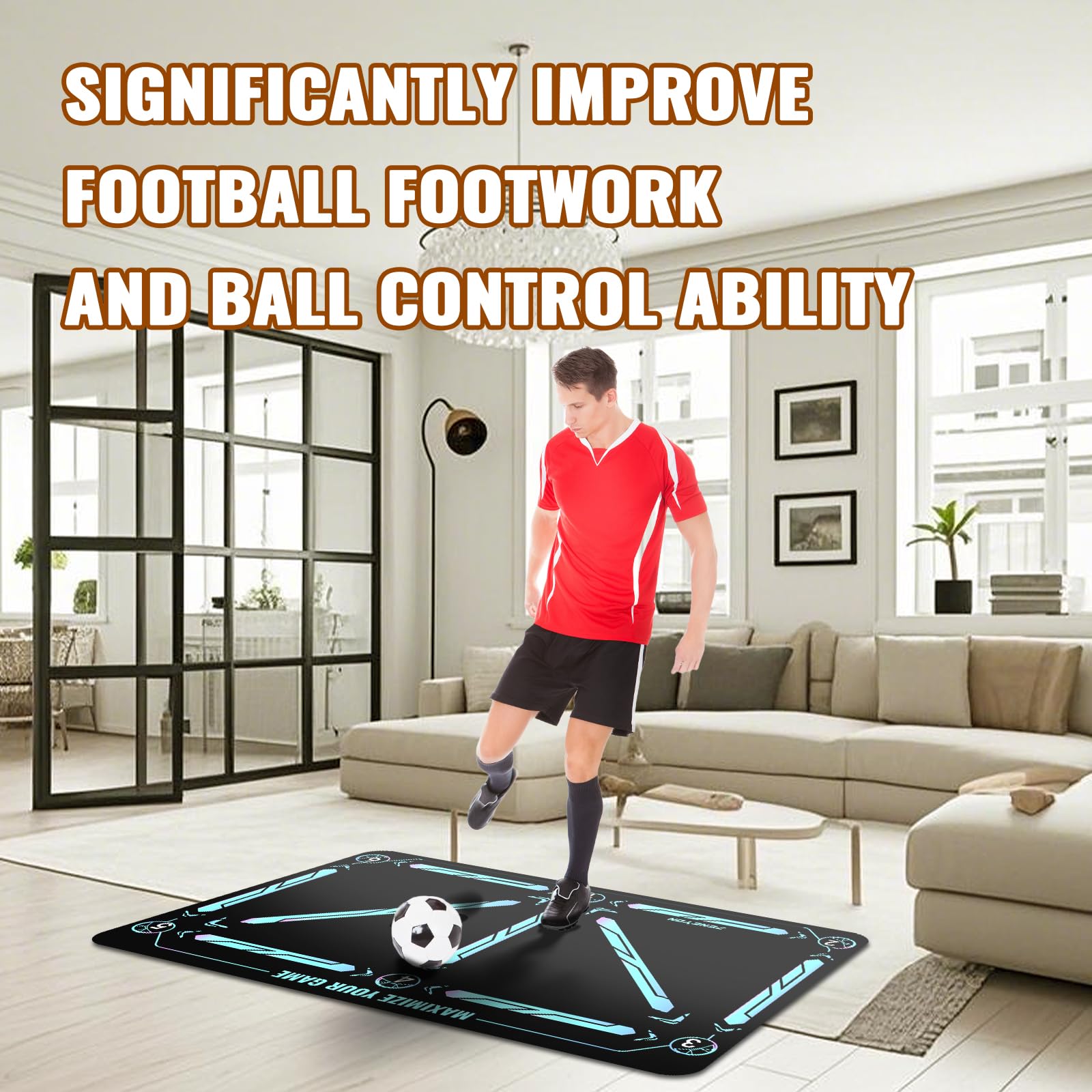 Soccer Training Mat with Soccerball socks-Non-Slip Soccer Training Equipment for Adults and Professional Athletes to Boost Speed, Strength & Coordination | Soccer Trainer for Indoor/Outdoor Drills