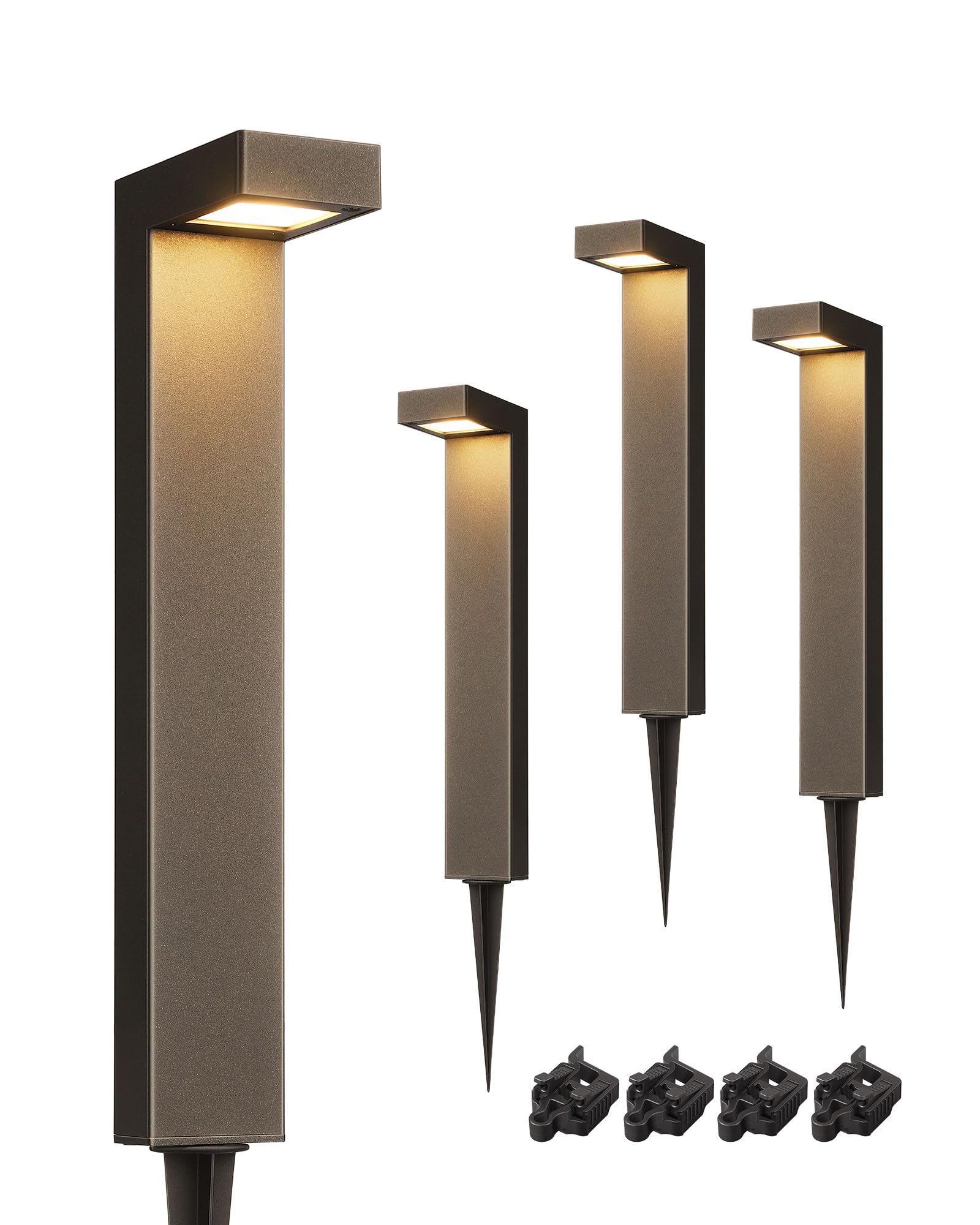 EDISHINE Low Voltage Pathway Lights Wired, 3000K 3.2W 50,000Hrs Waterproof LED Outdoor Landscape Lighting with Connectors, 12V Modern Cast-Aluminum Landscape Path Lights for Walkway Garden, 4 Pack