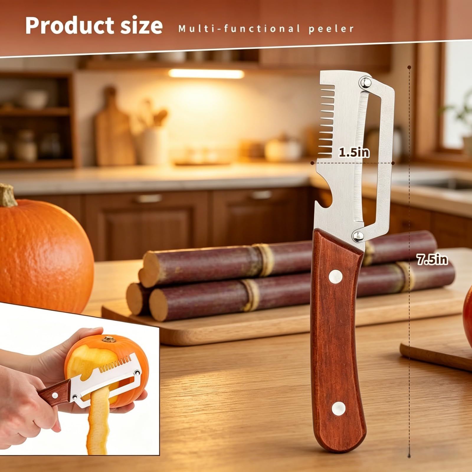 NEW Premium Vegetable Peeler with Wooden Handle and Bottle Opener: 2-in-1 Stainless Steel Kitchen Tool for Fruit Apple Potato Pumpkin Papaya (1Pack) — view 7