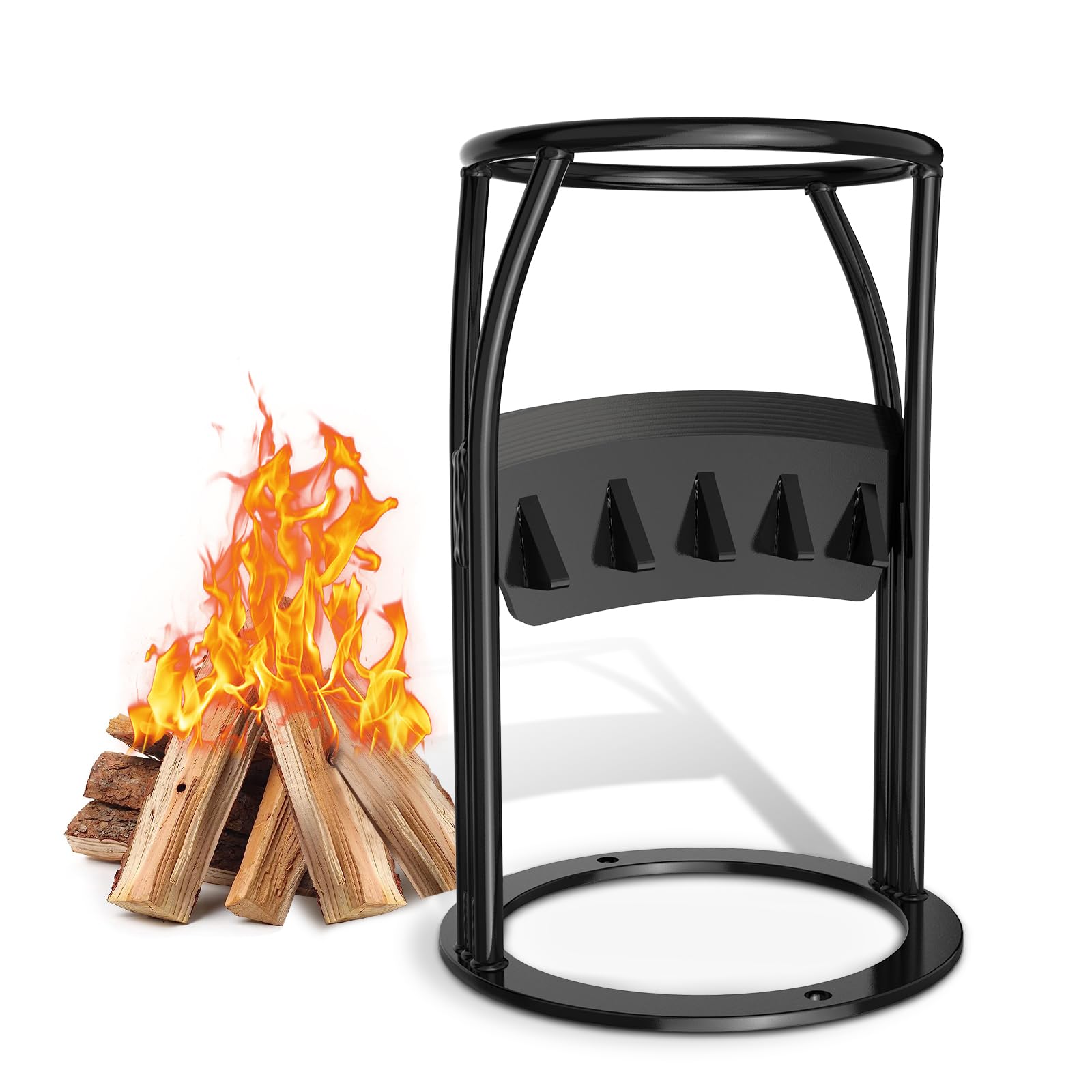 MOFEEZ Log Splitter Kindling Firewood Cracker, Sharpen Alloy Steel Opening, Iron Made Solid Base, 7inch Inner Dia. 9lb Heavy Weight, Portable Size