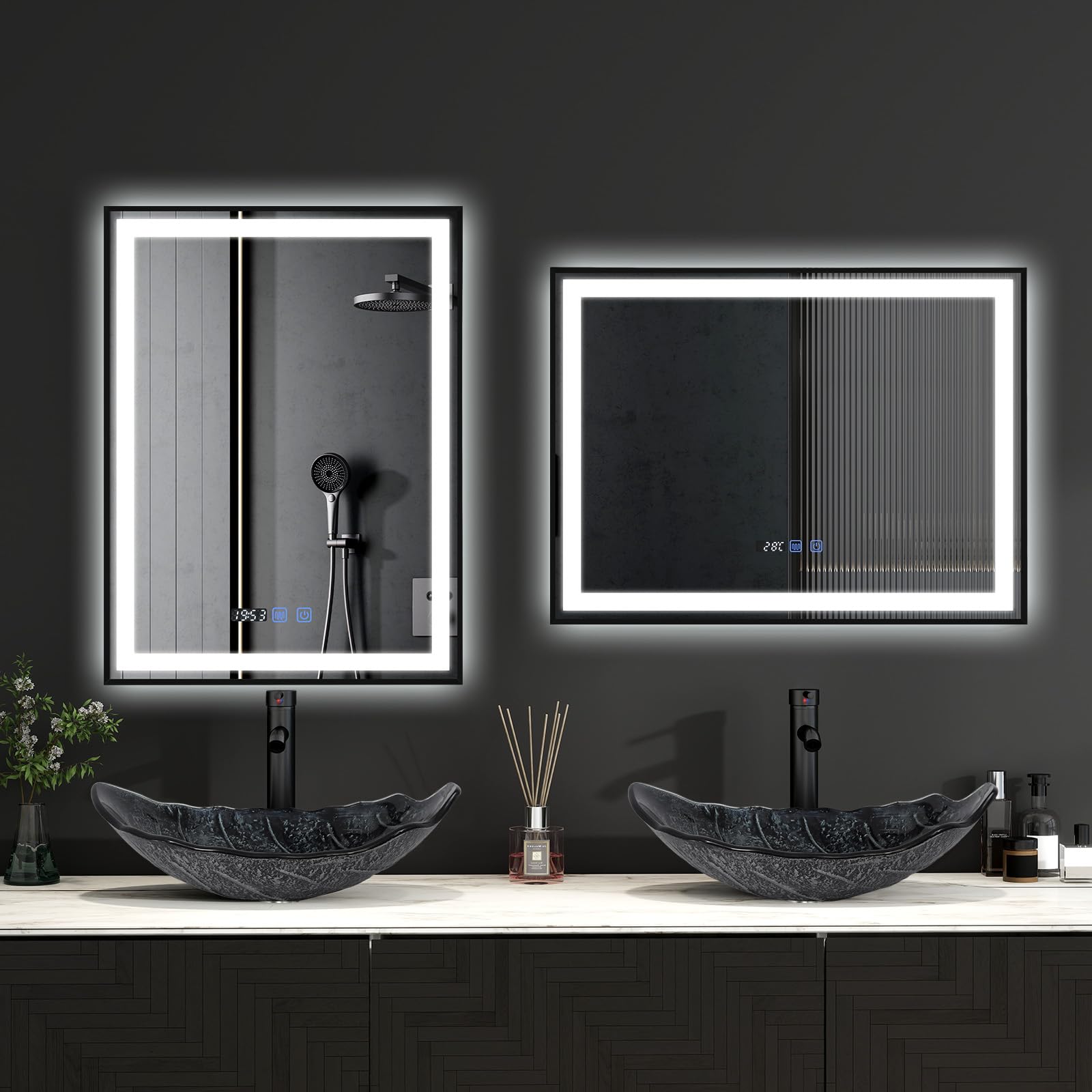 YU YUSING Lavabo Sobre Encimera con Grifo, Lavabo Baño de Cristal 56x34x17 cm, Lavabos de Lujo para Baño, Cocina, Aseo de Invitados, Tocador, Moderno Gris Plata, Forma de Hoja