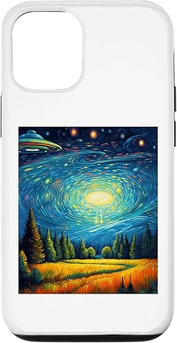 iPhone 1212 Pro Funny paint Alien UFO Lover Starry Night Alien UFO Van Gogh Case