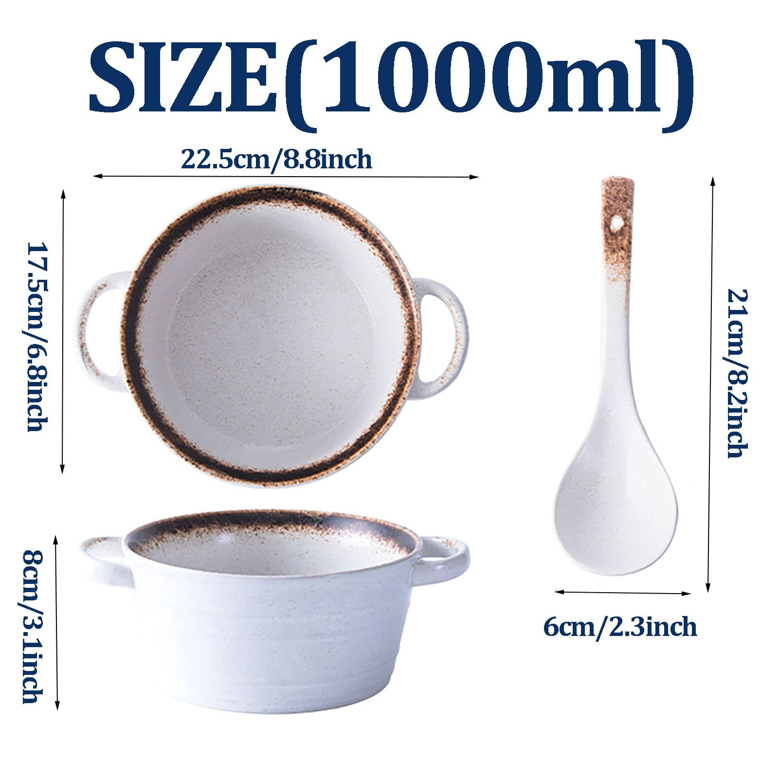 Zestaw 2 ceramicznych misek, misek do zupy z uchwytem śniadaniowy makaron miska na owoce design deserowa miska na zupę restauracja dekoracja domu