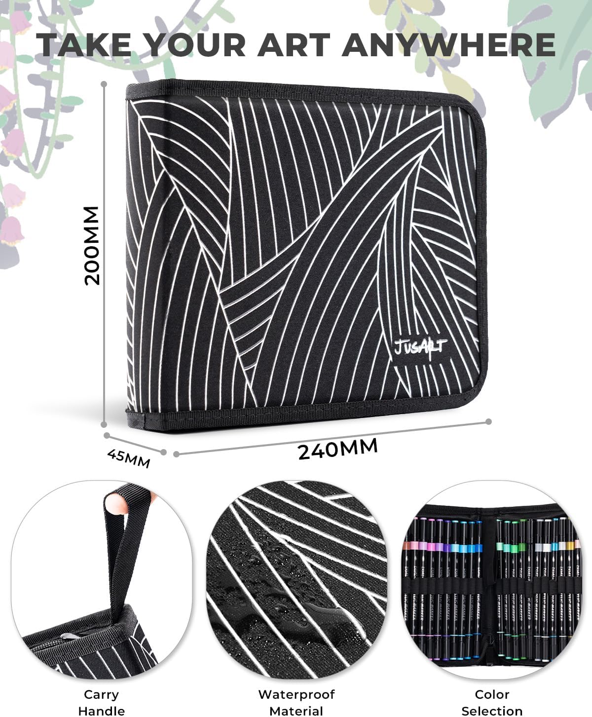 JusArt 72 Colors Acrylic Paint Markers Set with Canvas Bag, Dual Tips with Brush Tip & Fine Tip, No-Bleed, Waterproof, Non-Toxic & Odorless Adult Paint Pens for Rock, Egg, Wood, fabric, Glass, DIY