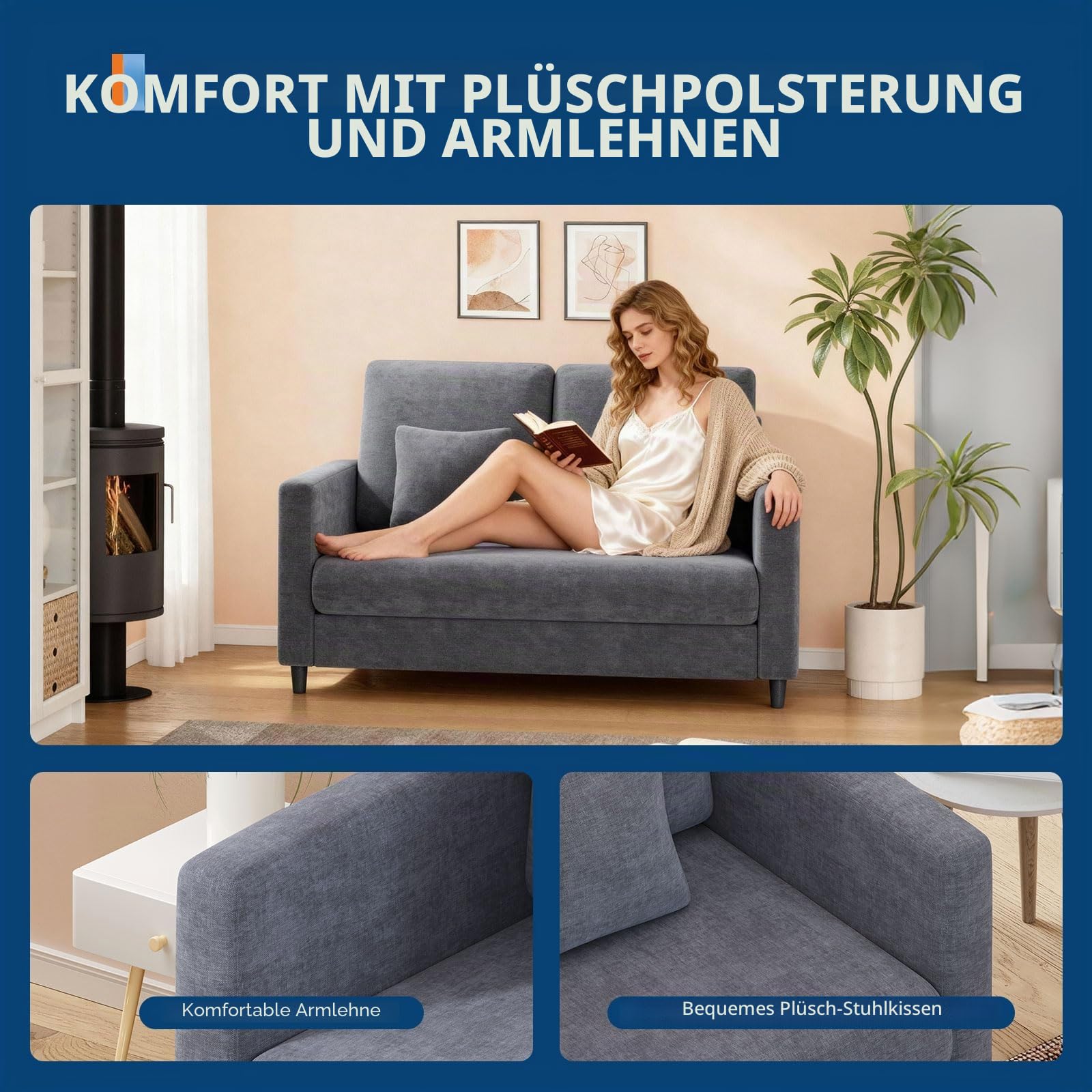 GarveeHome Beiges 2-Sitzer Chenille Sofa, 132 cm – Kompakt und bequem – Loveseat für Wohnzimmer & Schlafzimmer – Platzsparendes Sofabett – Werkzeugfreie Montage