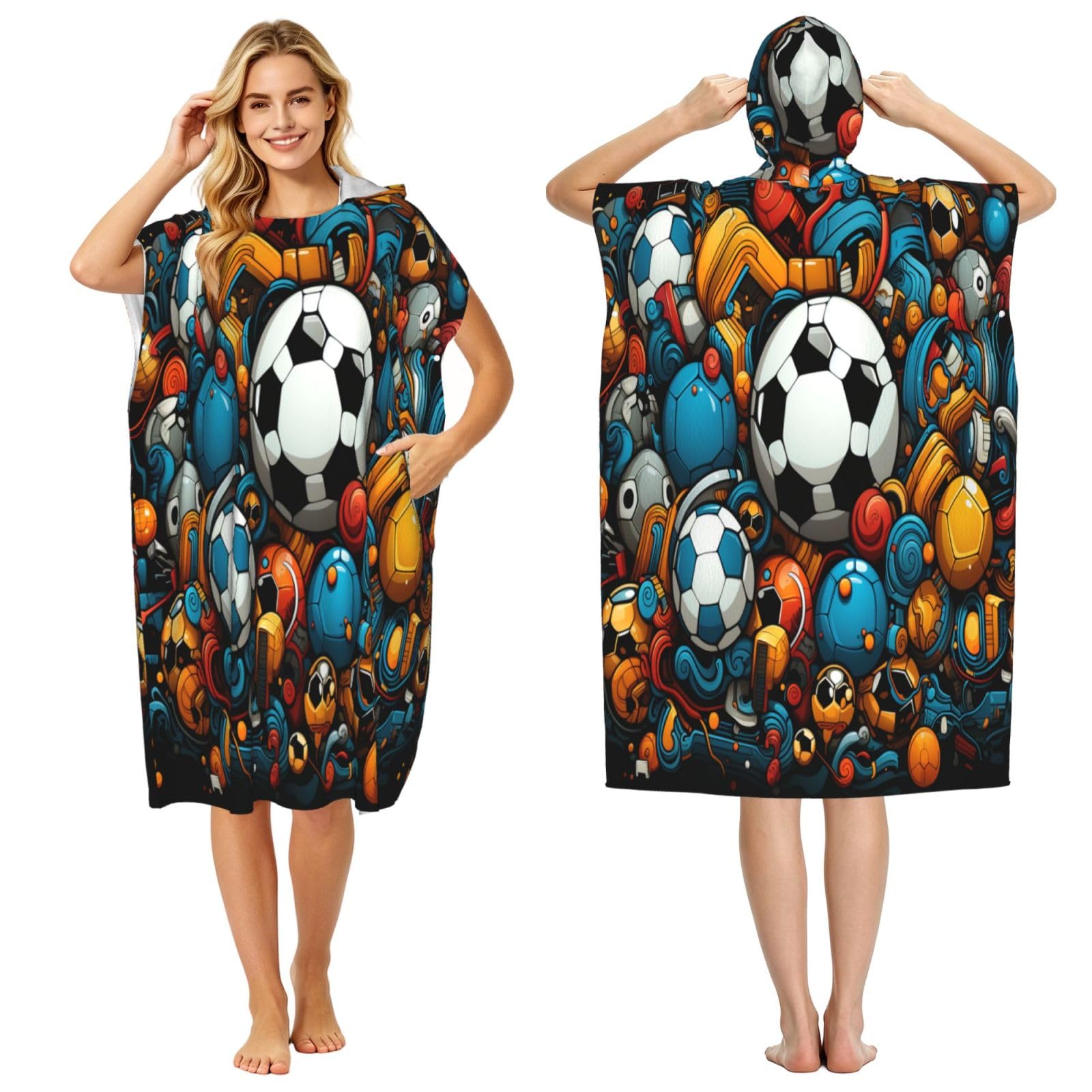 DTHKJNLSF The Happy World Of Soccer Adult Hooded Beach Poncho Towel