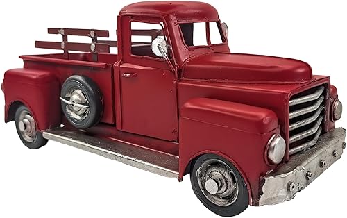 Miniatura 1 de YCHTEWY -Hierro clásico rojo camión pick-up modelo coleccionable decoración de vehículo coleccionable, decoración de Navidad de camión de metal,