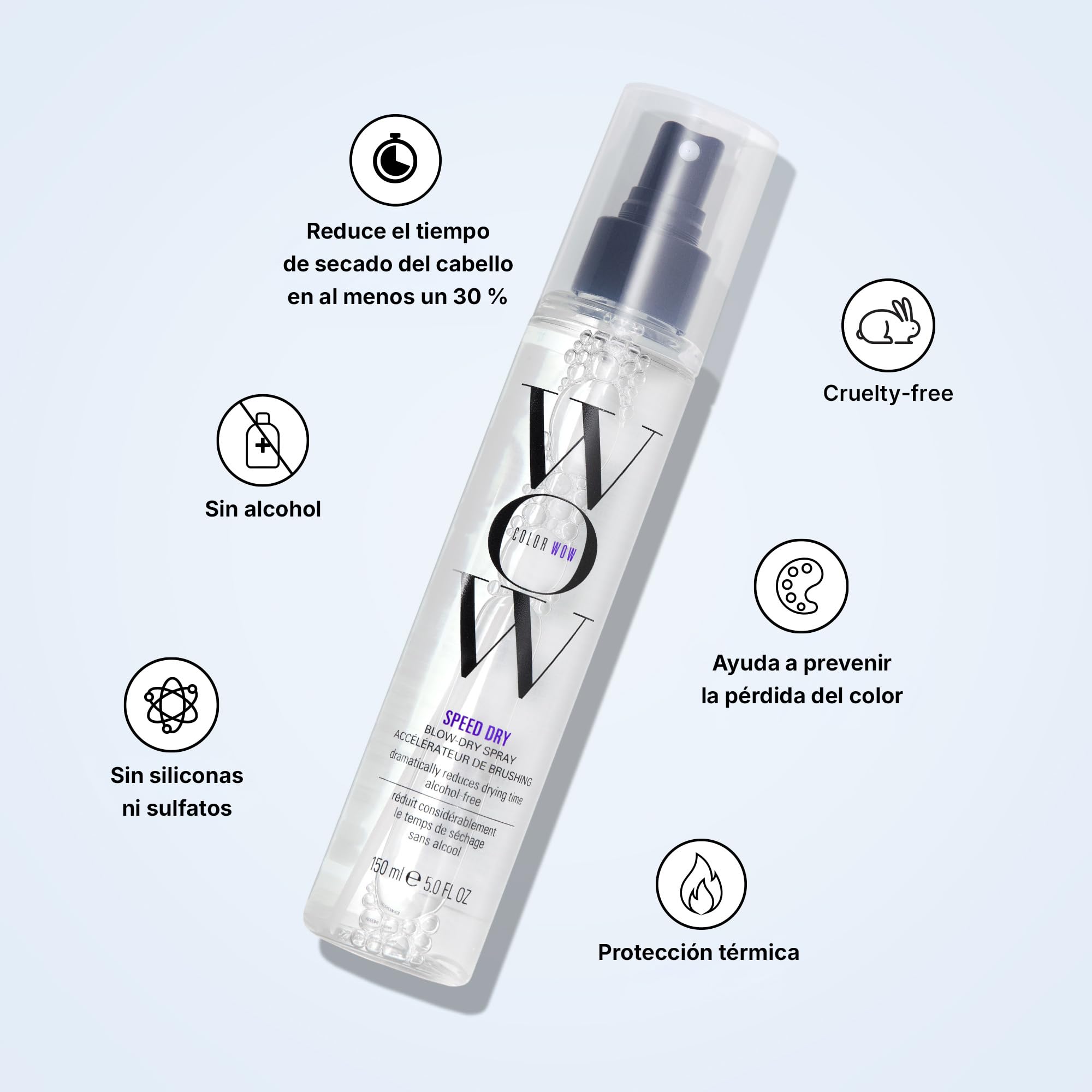 COLOR WOW Speed Dry Blow Dry Spray | Secador Rápido del Cabello con Protector Térmico | 150 ml