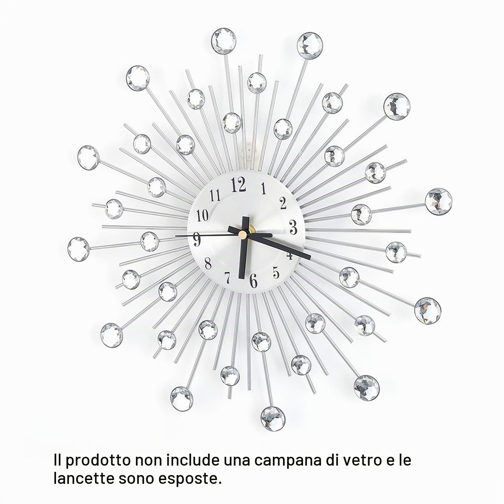 Ausla Orologio da Parete di Cristallo, Silenzioso, Preciso, Decorativo, 30cm, Argento