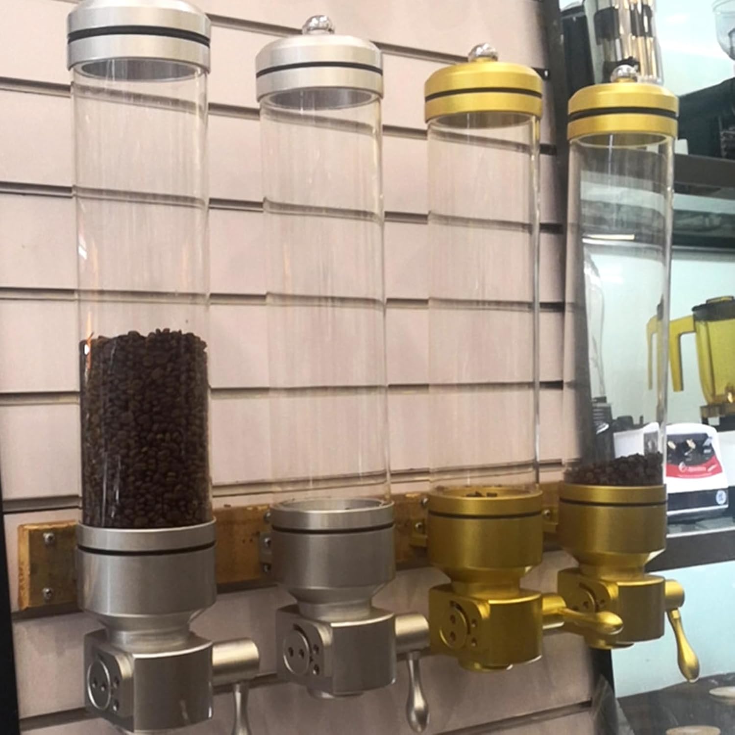 Wall Mounted Coffee Bean Dispenser, Commercial Bean Storage Bottle, Controlled Self-Service Dispensing, Transparent Acrylic Shell, Bottom Outlet 4cm, for Displaying Candy, Tea, Grains