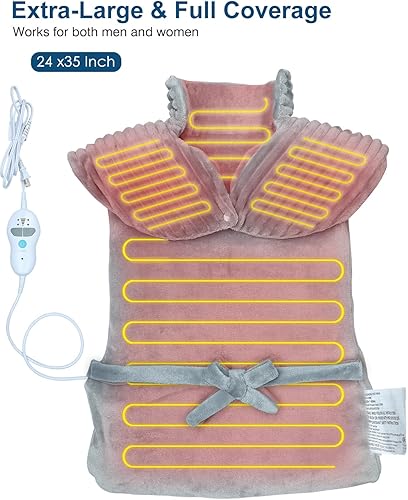 Miniatura 6 de Dowin Almohadilla térmica con masajeador para aliviar los calambres del dolor de espalda, almohadilla térmica eléctrica de 24 x 35 pulgadas para