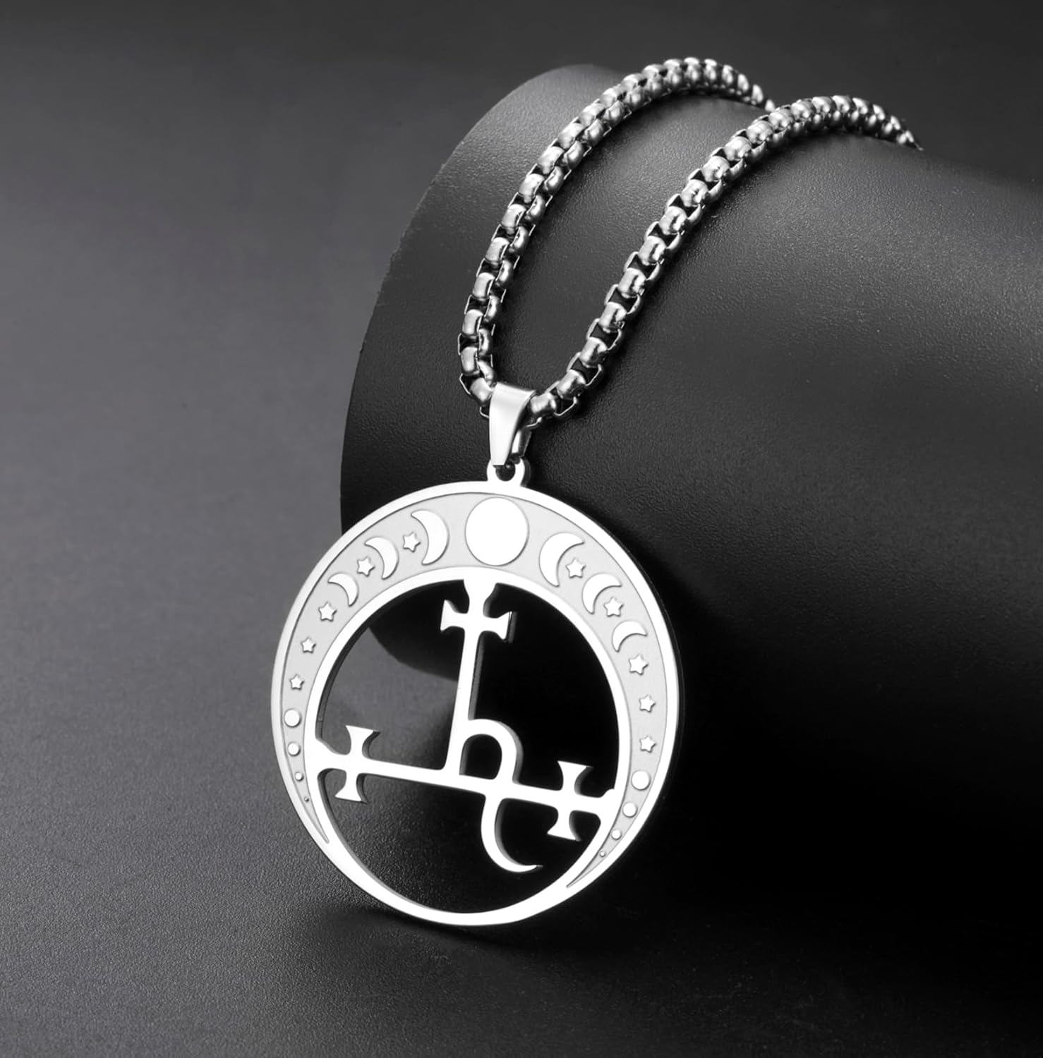 EUEAVAN Lilith Necklace for Women Sigil of Lilith Goddess Moon Phase Pendant Necklace Witch Pagan Hecate Mythology Amulet Triple Moon Goddess Jewelry Witchy Gifts Men - Image 4