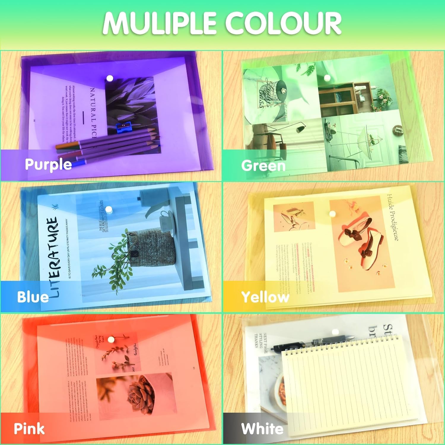 36 Pièces Pochette Plastique Documents, Pochette à Bouton Pression, Porte Document en Plastique Coloré, Dossiers en plastique transparent, pour Maison, Bureau, l'école (A4)
