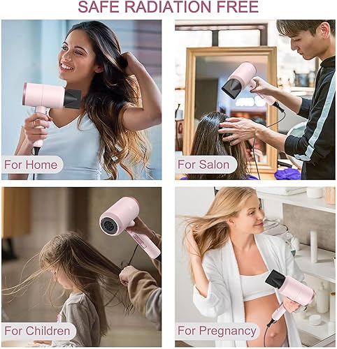 Miniatura 7 de Slopehill - Secador de pelo iónico profesional de 1800 W, bajo ruido y secado rápido, con 2 boquillas concentradoras y 1 difusor, ideal para el