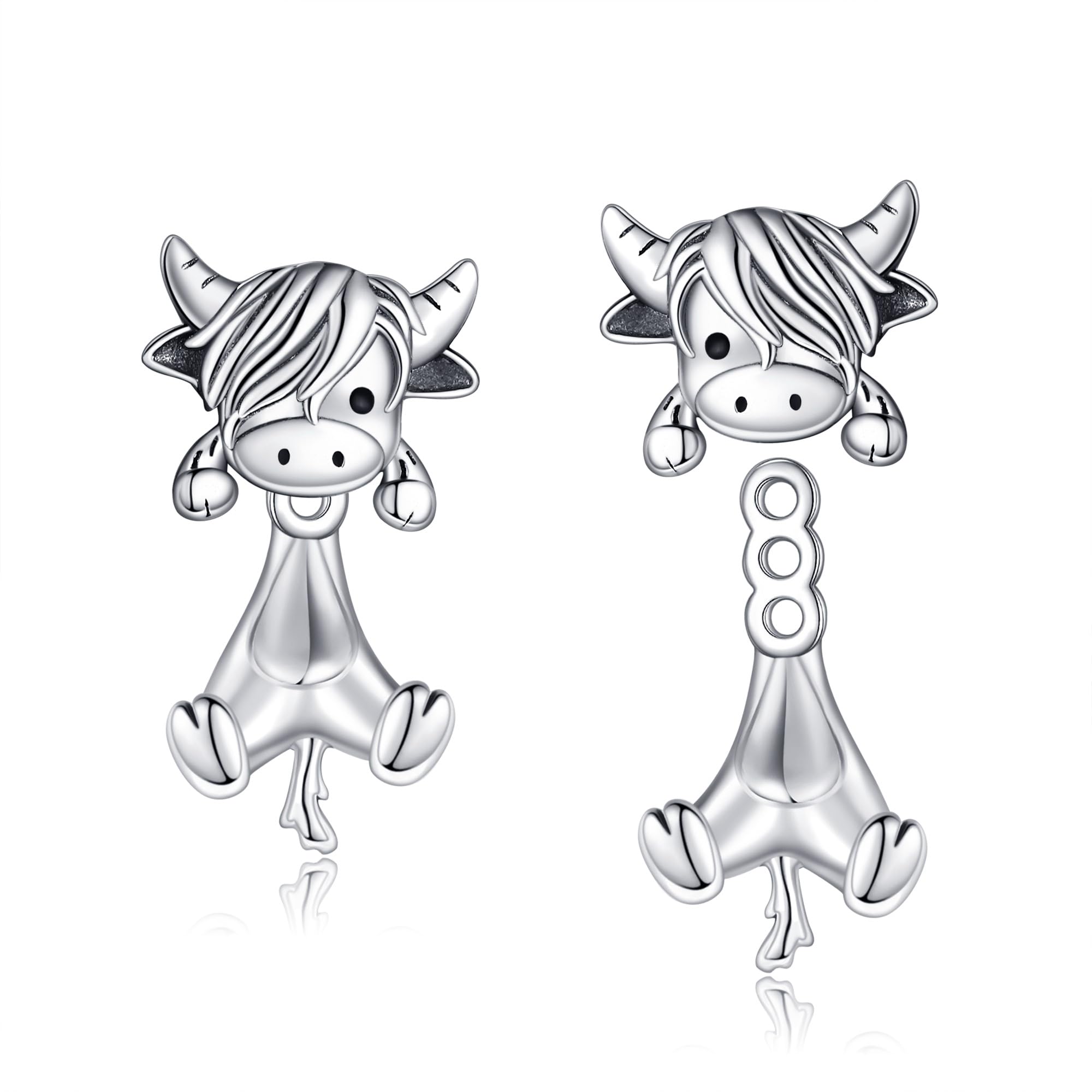 VONALA 925 Sterling Silver Black Cat Dog Hippo Snake Frog French Bulldog Bunny Cow Monkey Penguin Panda Pig Koala Fox Axolotl Stud Earrings for Women Hypoallergenic Gifts Birthday