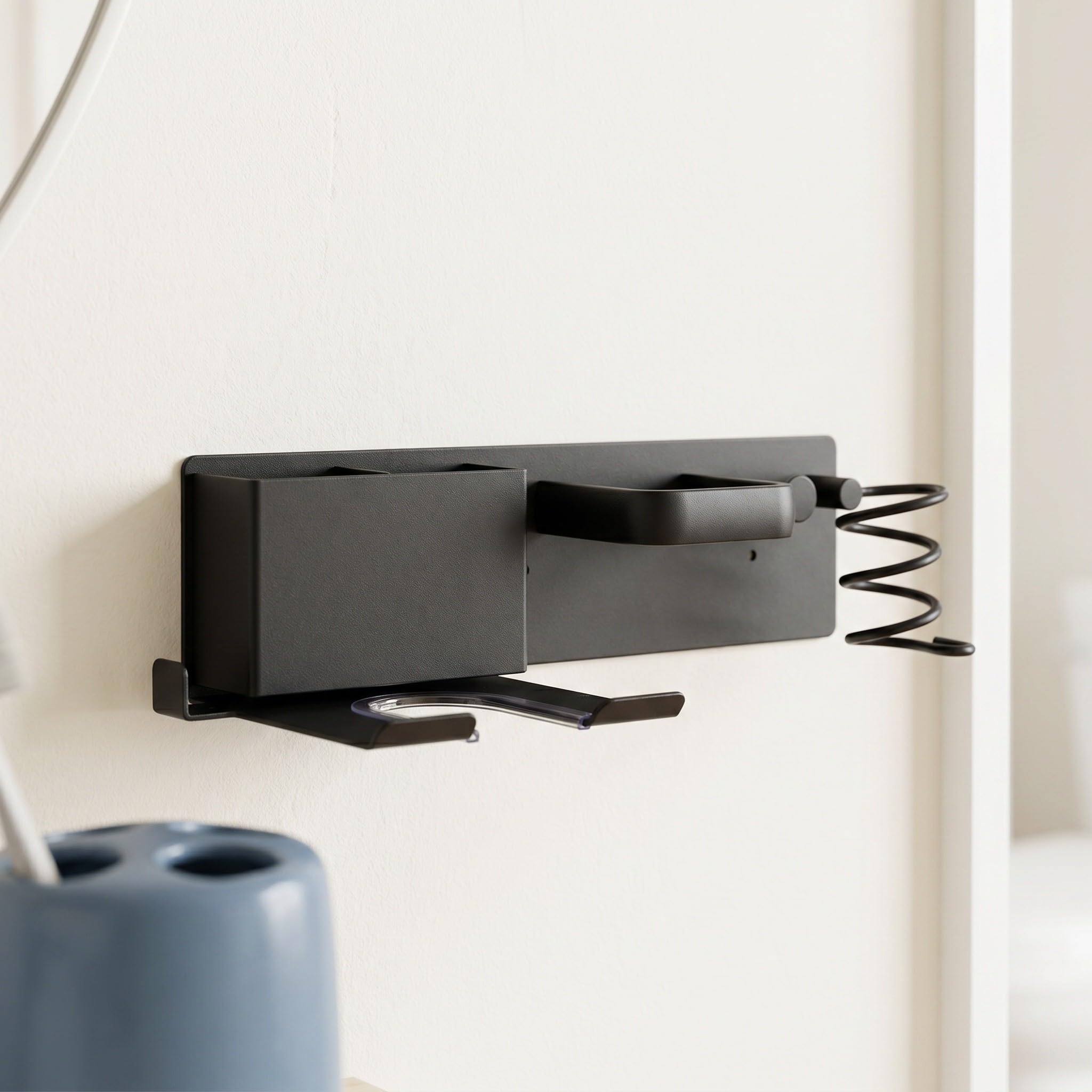 Genérico Soporte de Secador de Pelo de Pared Adhesivo en Plástico y Hierro para Accesorios de Peinado en Tocador o Salón, Diseño Sencillo Marcas