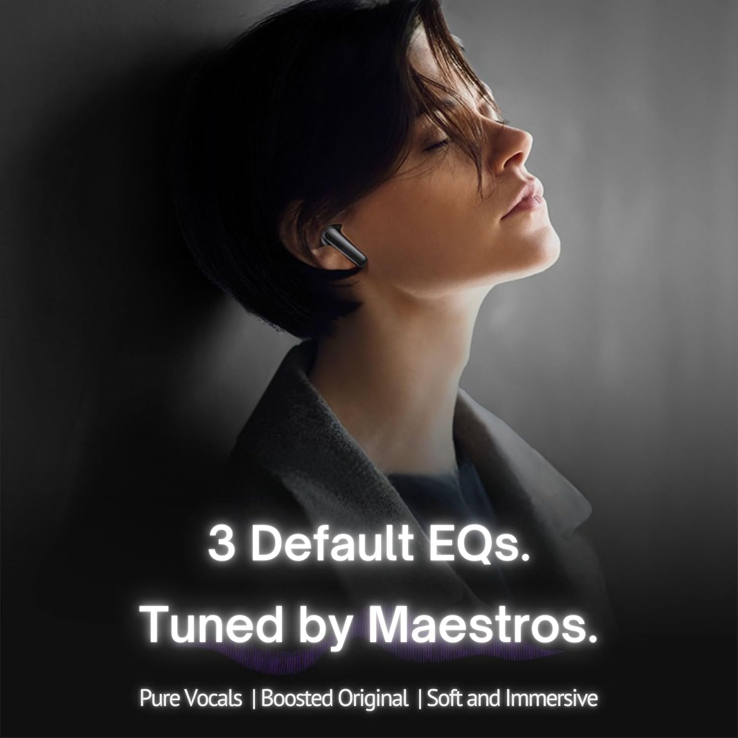 QCY T13X Earbuds with text '3 Default EQs. Tuned by Maestros.'