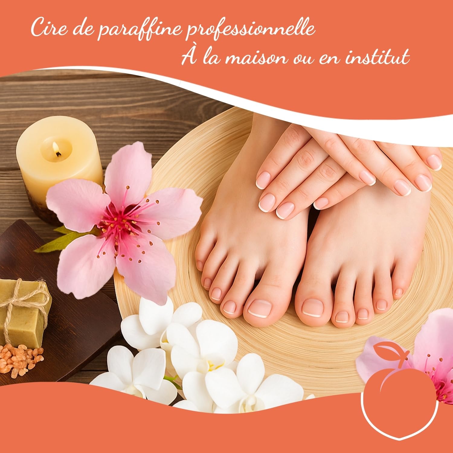 Cire de paraffine Maxi Pack, 6 blocs de 400 g (2,4 kg), parfum pèche, hydratante sans effet gras, idéale pour bains mains et pieds, soulagement arthrite, pédicure