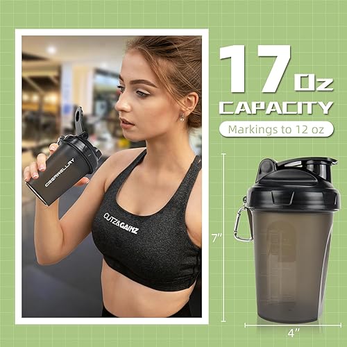 Miniatura 2 de Paquete de 2 botellas agitadoras para mezclas de proteínas, botella agitadora de proteínas pequeña de 17 oz con asa, tazas agitadoras de gimnasio