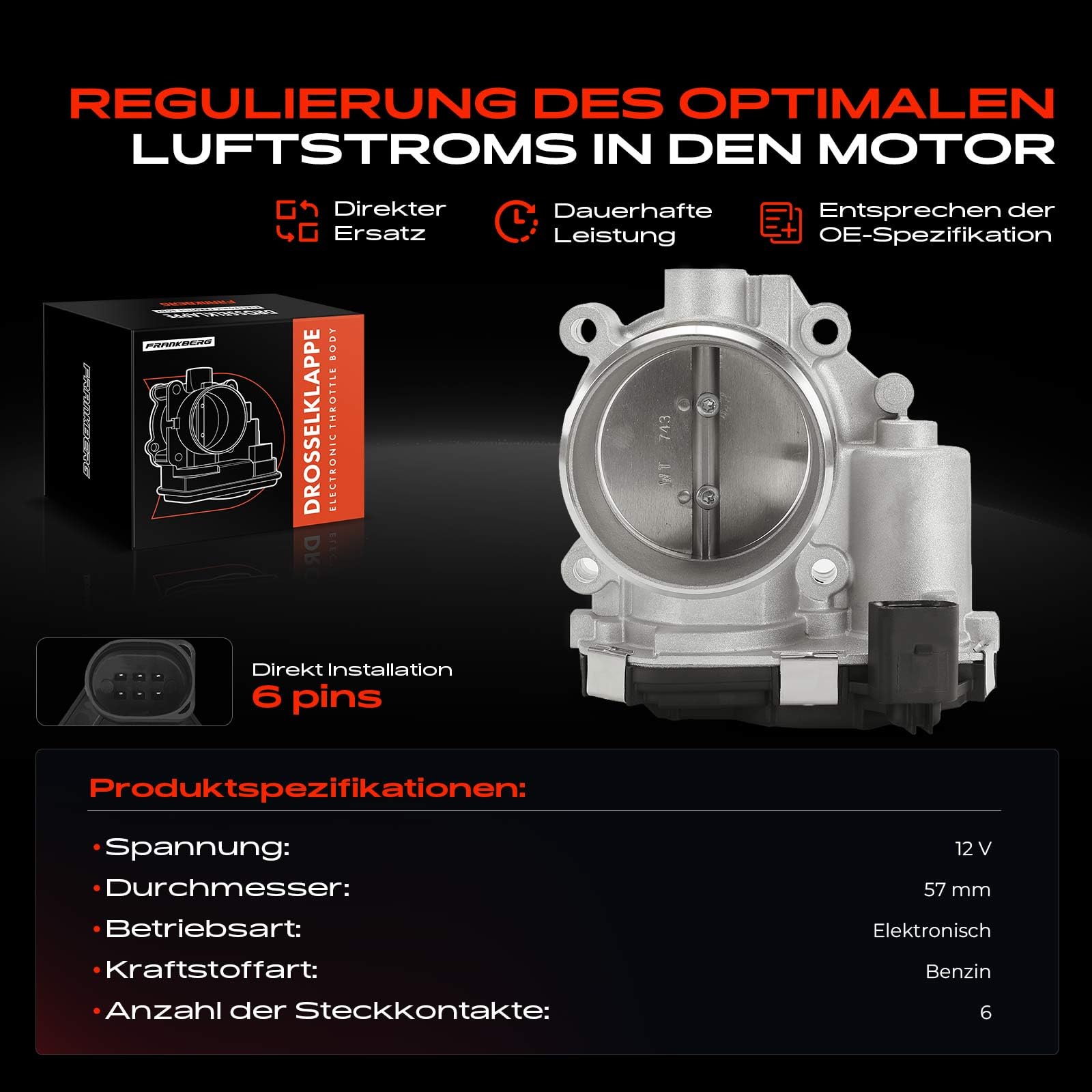 Frankberg Drosselklappe Drosselklappenstutzen Benzin Kompatibel mit A4 8W2 8WC A4 Allroad 8WH 8WJ A5 F53 F5P A5 Sportback F5A F5F Q5 FYB Q5 FYB FYG Replace# 6Q133062A