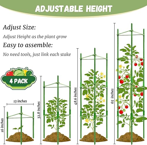 Miniatura 2 de Legigo Paquete de 4 jaulas de tomate de 4 pies para soporte de plantas de jardín, estacas de jardín de hasta 48 pulgadas, jaula de tomate para
