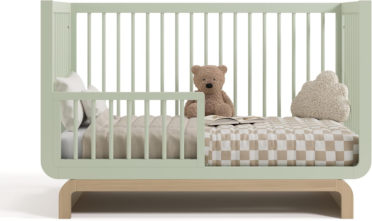 Storkcraft Santorini Convertible Crib with Toddler Guardrail (Sage & Driftwood) – GREENGUARD Gold Certified, Toddler Bed Conversion Kit Included, 100% Solid Wood, Fits Standard Crib Mattress - Image 12
