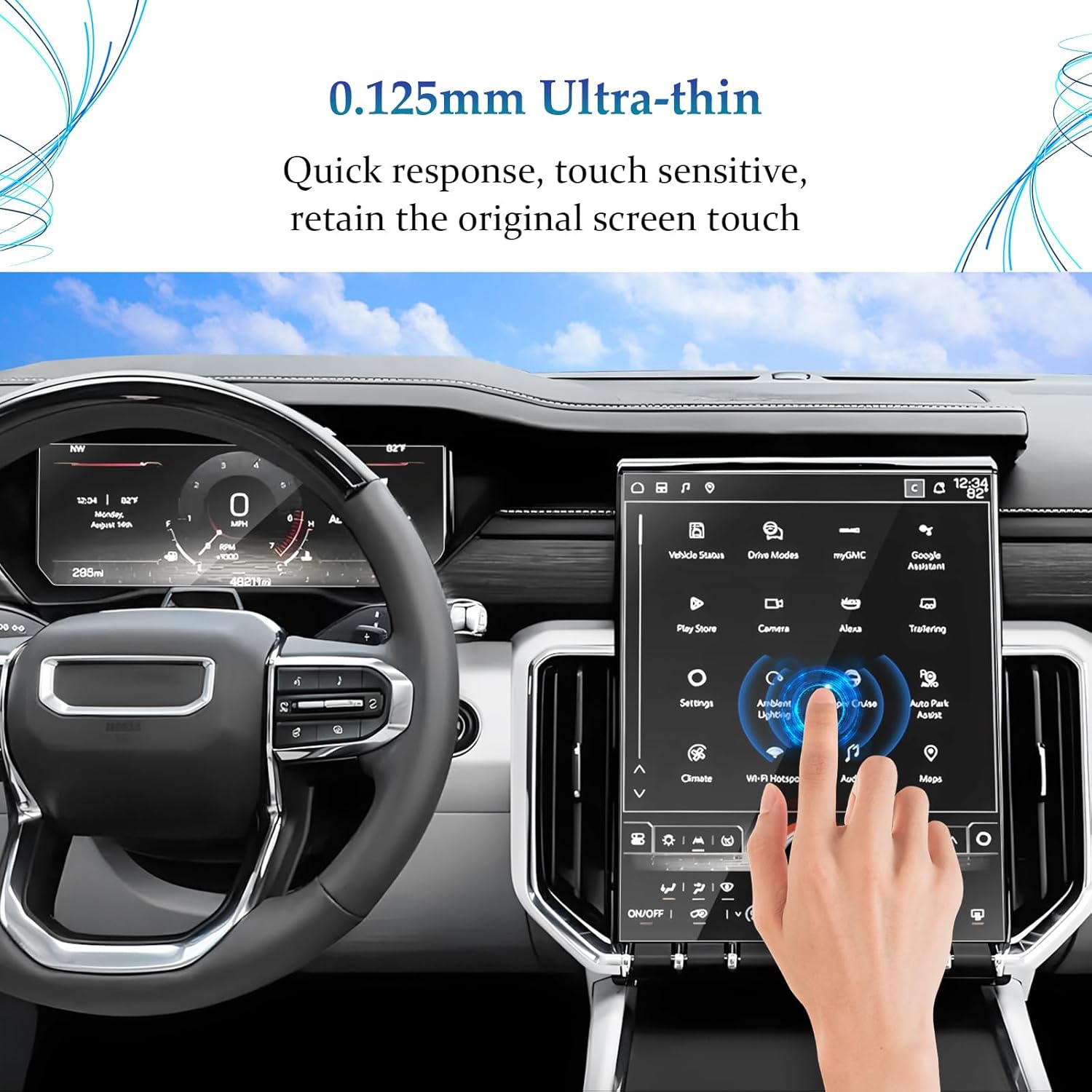 SKTU 4Pcs for 2024 2025 2026 GMC Acadia Screen Protector for 2024 2025+ GMC Acadia (Elevation/AT4/Denali) 15-Inch Navigation + 11-Inch Instrument Screen 2024 2025 2026 Acadia Accessories [Ultra Clear, Anti-Scratch]