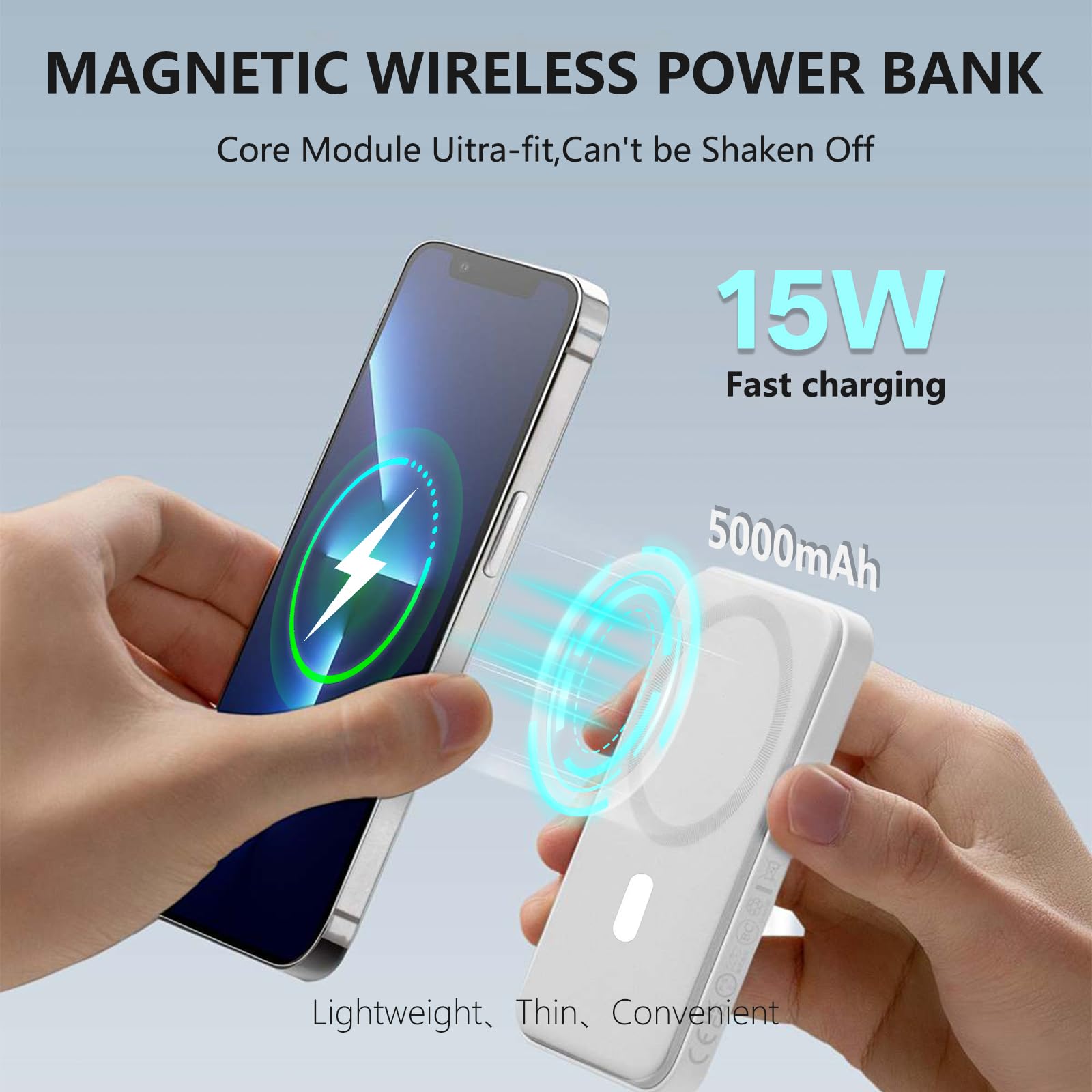 Power Bank Magnetico PD15W 5000mAh Caricabatterie Portatile Wireless, con Cavo USB C, Power Bank Wireless, Compatibile con Apple iPhone 16 15 14 13 12/ Pro Max/Pro/Plus, Ricarica Magnetica