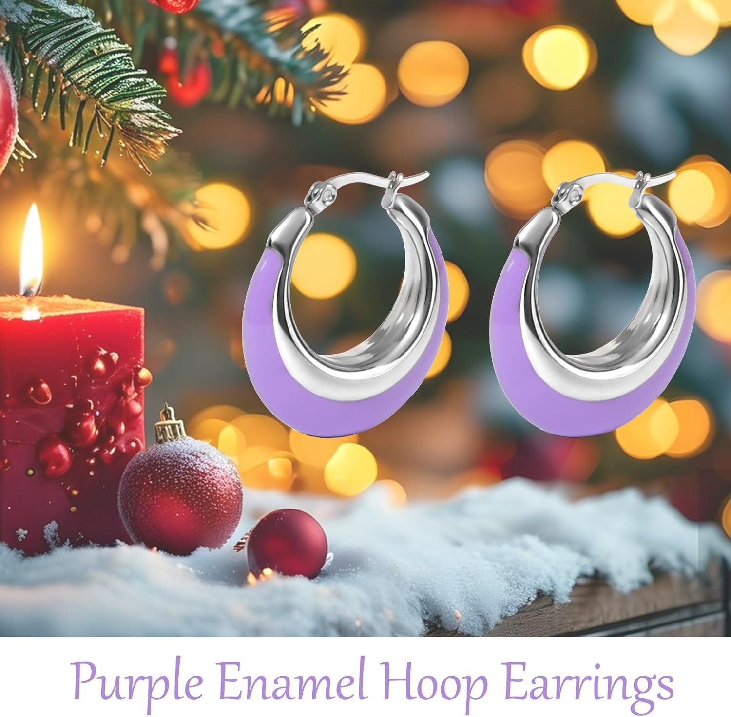 Chunky Enamel Hoop Earrings for Women 18K Gold Plated Colorful Huggie Earrings Enamel Jewelry Valentine's Day Gift for Girlfriend Wife - Image 6