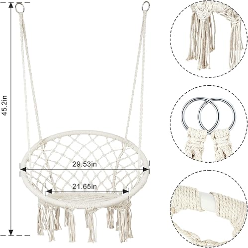 Miniatura 6 de Hamaca de macramé con kits de herramientas, silla colgante de punto hecha a mano para dormitorio, interior, exterior, balcón, patio, porche,