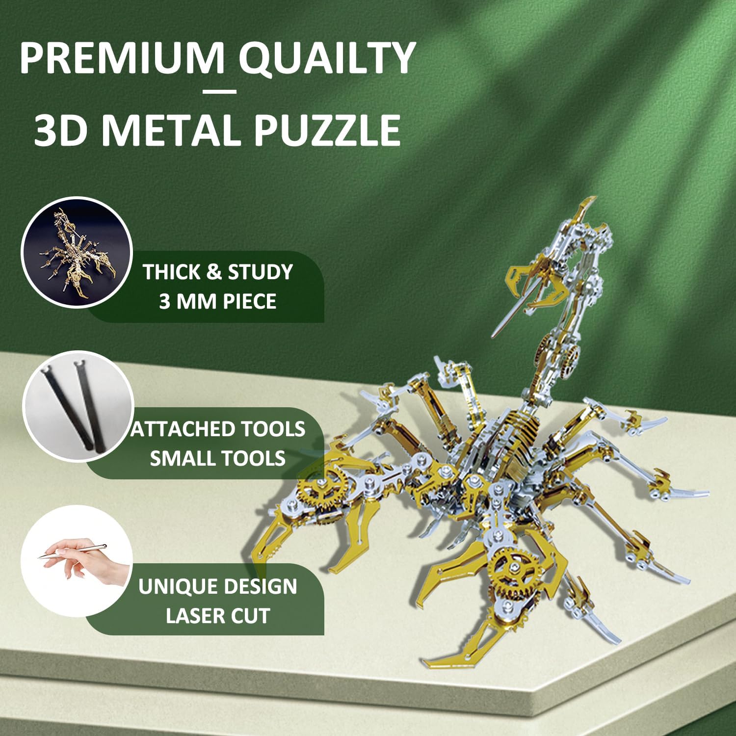Microworld 3D Metal Model Kits, Golden Scorpion 3D Metal Puzzles, Steel Warcraft Collection 3D Puzzles for Adults, DIY Animal Brain Teasers Home Decor