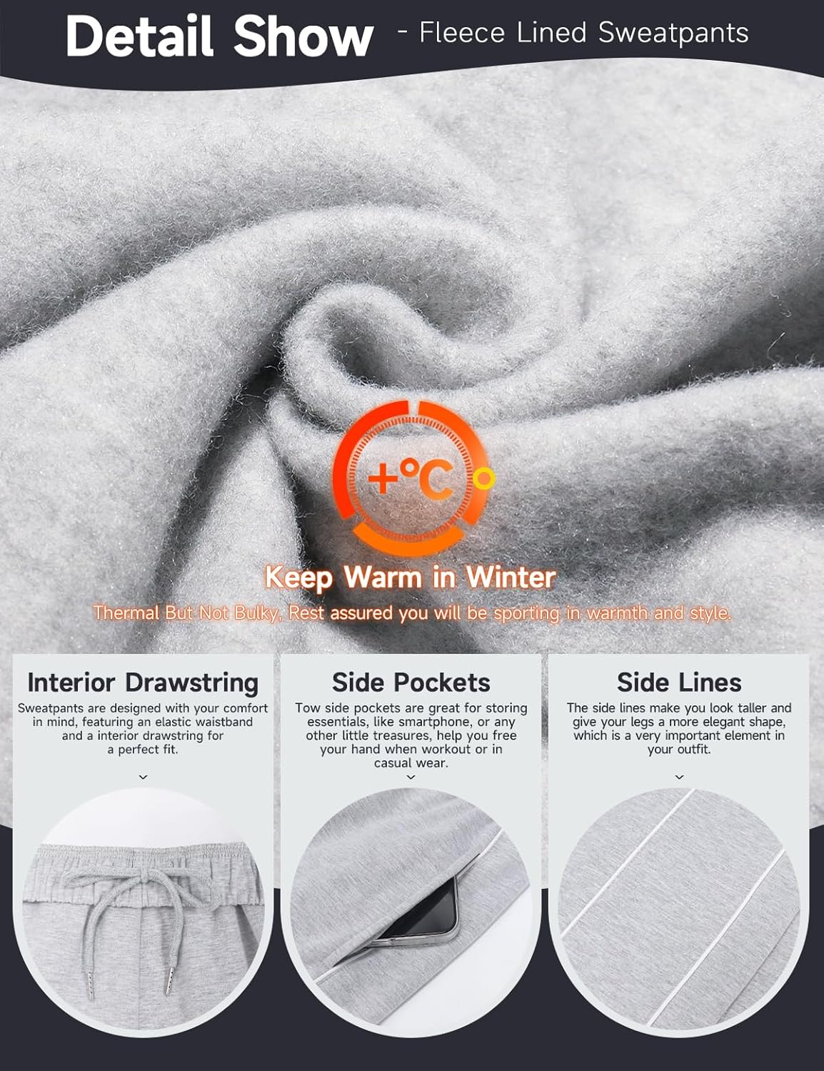 HeSaYep Women's Fleece Lined Wide Leg Sweatpants Winter Thermal Warm Baggy Straight Leg Sweat Pants with Pockets - Image 4