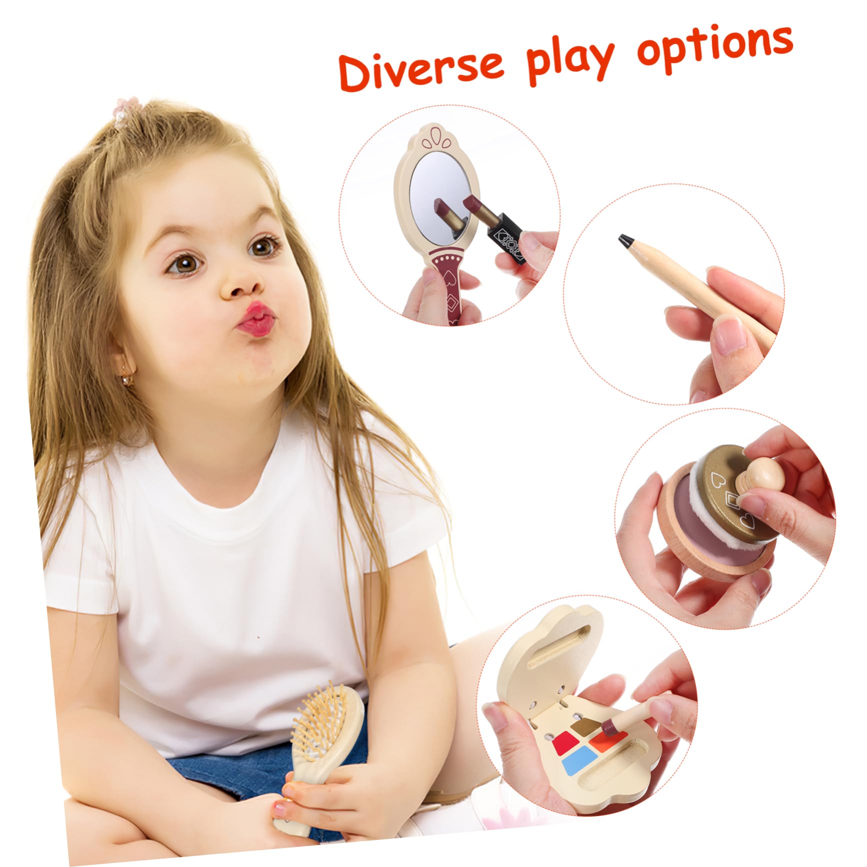 Holz Schminkspielzeug Satz für Kinder, 1 Satz Spielzeug Make Up | Rollenspiel Zubehör für Mädchen, Sichere Nutzung, Feine Verarbeitung, Geeignet für Spielzeit und Feiertage